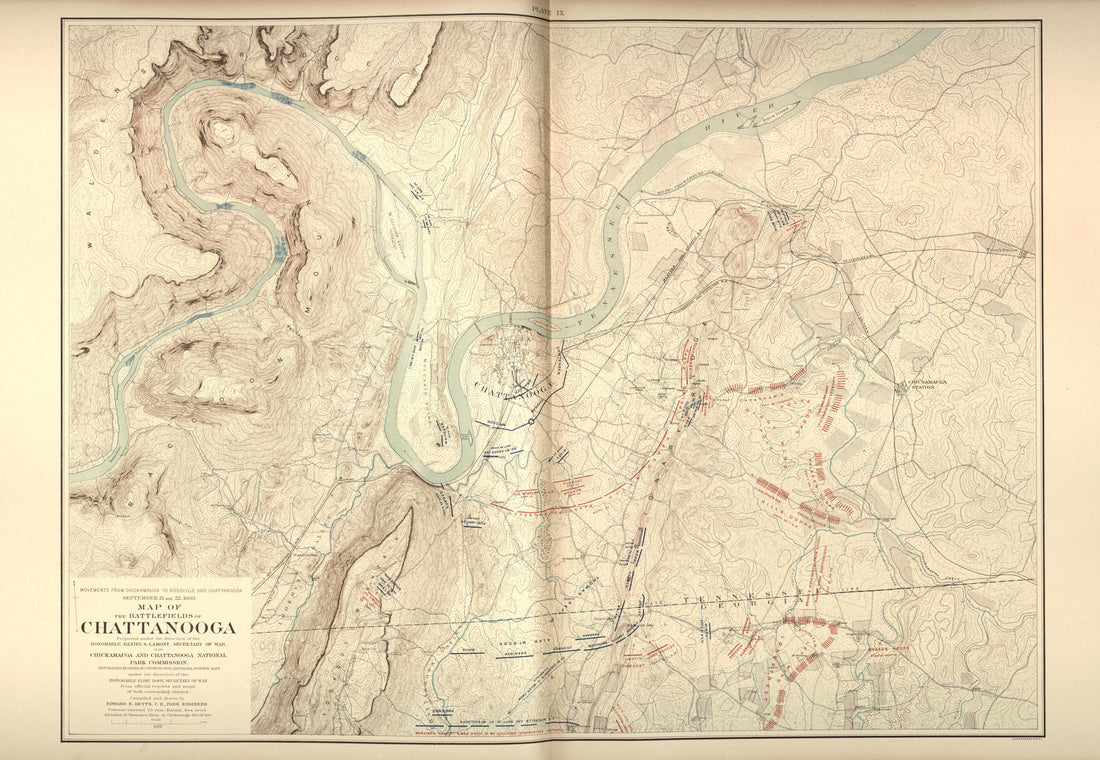 This old map of Chattanooga, Chickamauga, Georgia, Tennessee, was created by United States. Chickamauga and Chattanooga National Park Commission in 1901