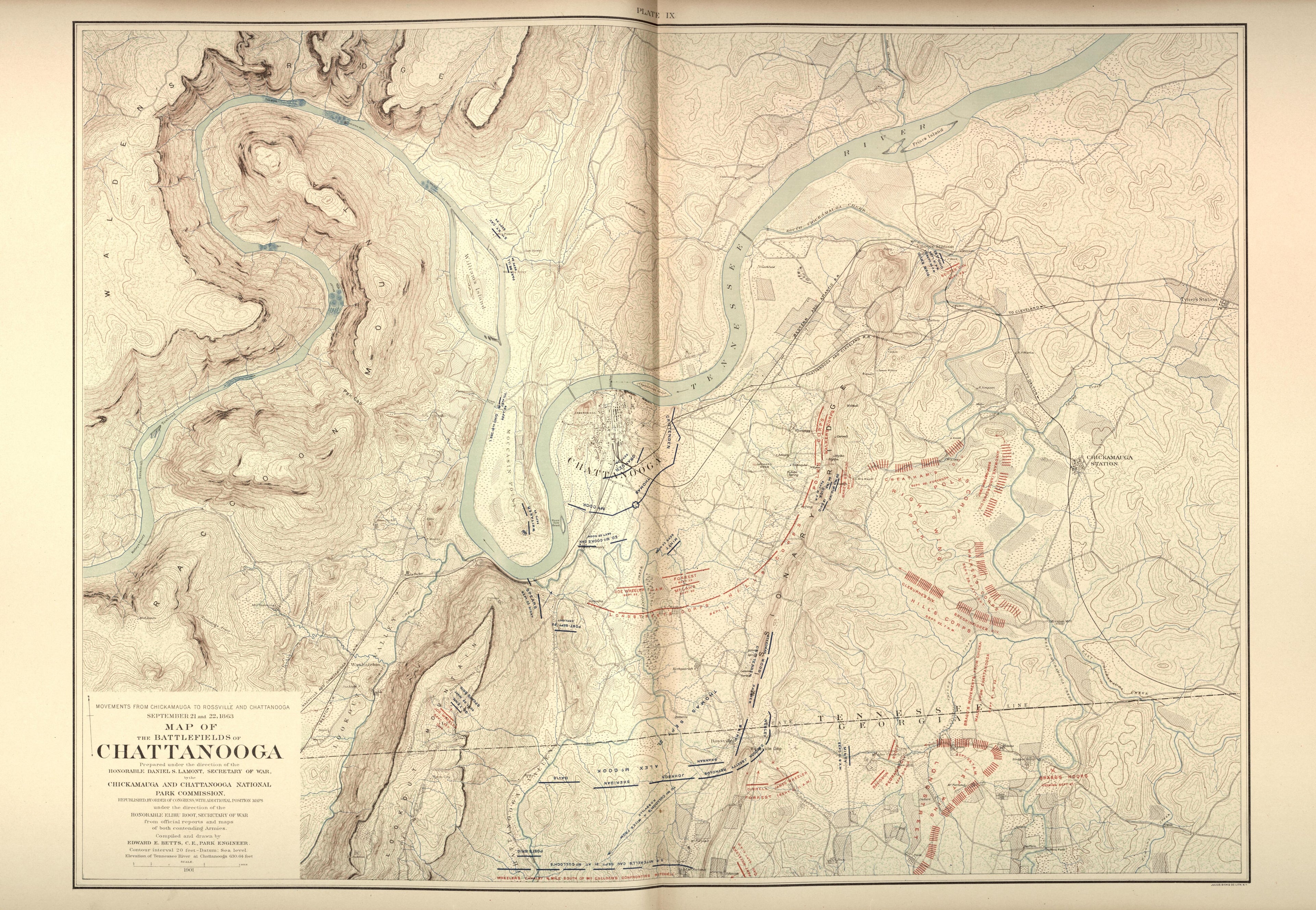 Sept. 21 - 22, 1863 - Battlefields of Chattanooga from Atlas of the Battlefields of Chickamauga, Chattanooga, and Vicinity 1901 by Relic Map Company