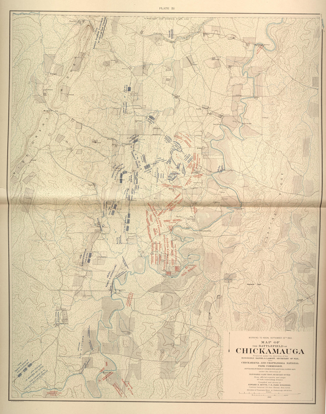This old map of Chattanooga, Chickamauga, Georgia, Tennessee, was created by United States. Chickamauga and Chattanooga National Park Commission in 1901