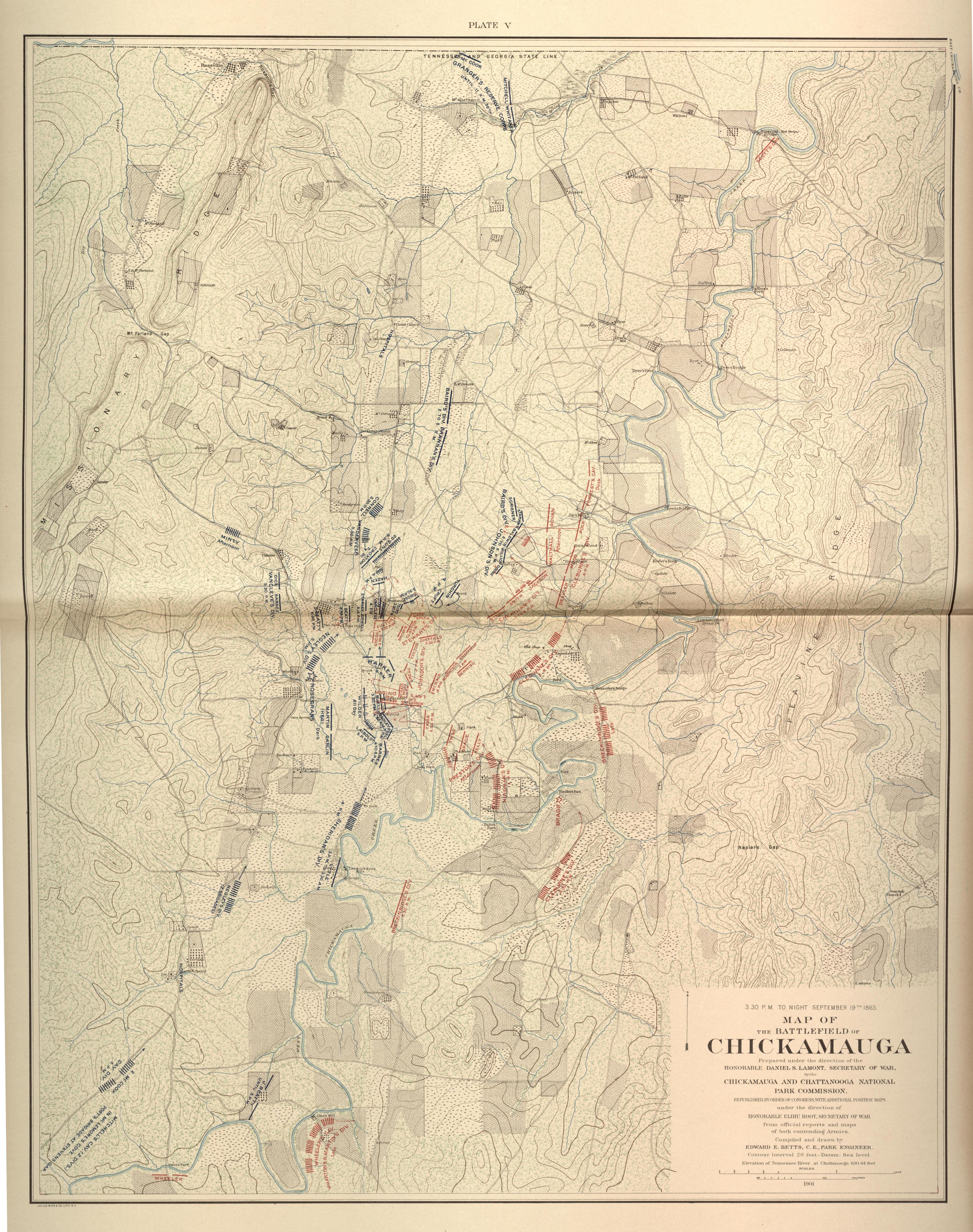 3:30 PM - Night, Sept. 19th, 1863 - Battlefield of Chickamauga from Atlas of the Battlefields of Chickamauga, Chattanooga, and Vicinity 1901 by Relic Map Company