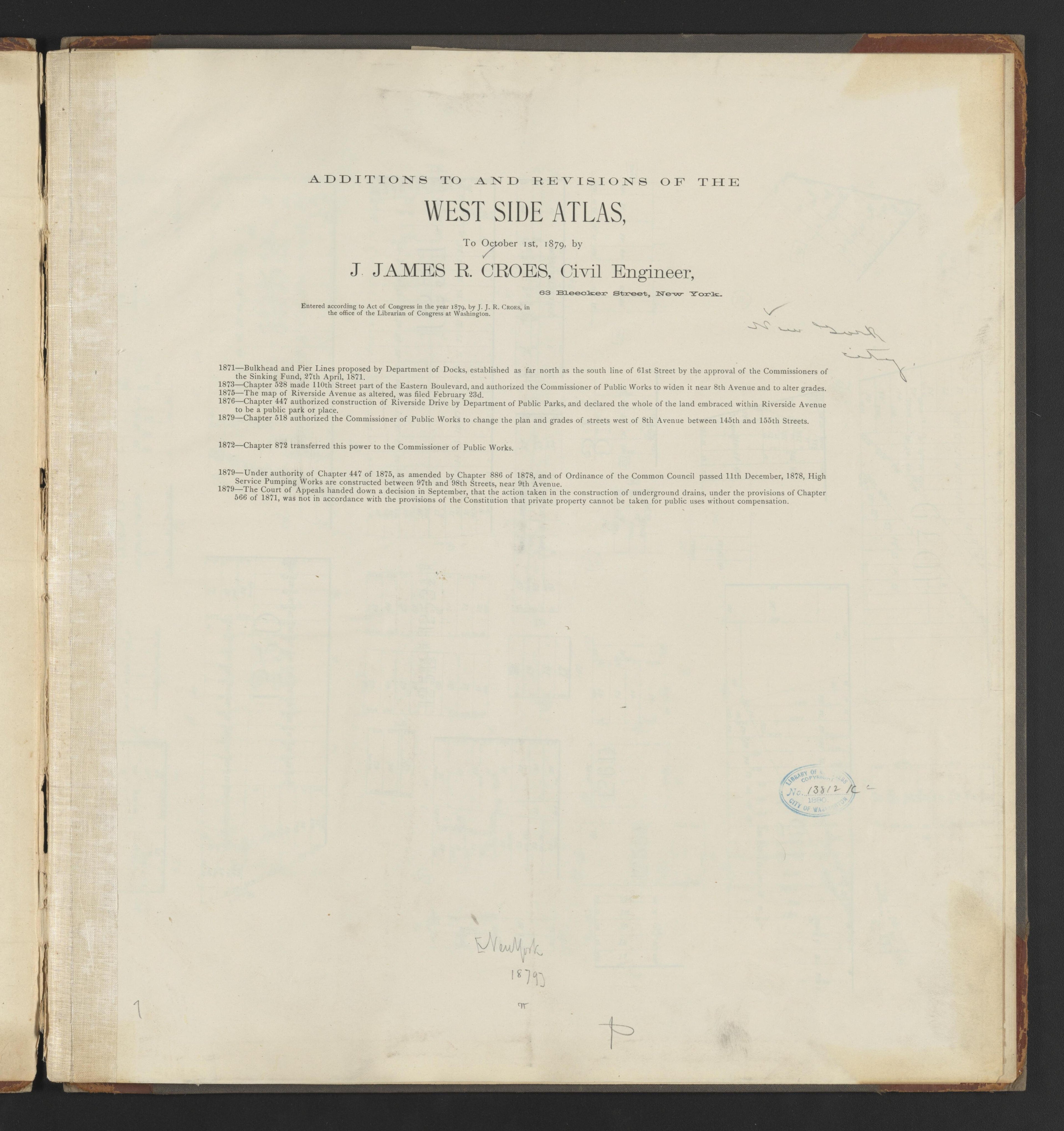 Image 2 of Additions to and Revisions of the West Side Atlas, to October 1st, 1879 from Additions to and Revisions of the West Side Atlas, to October 1st, 1879 by Relic Map Company