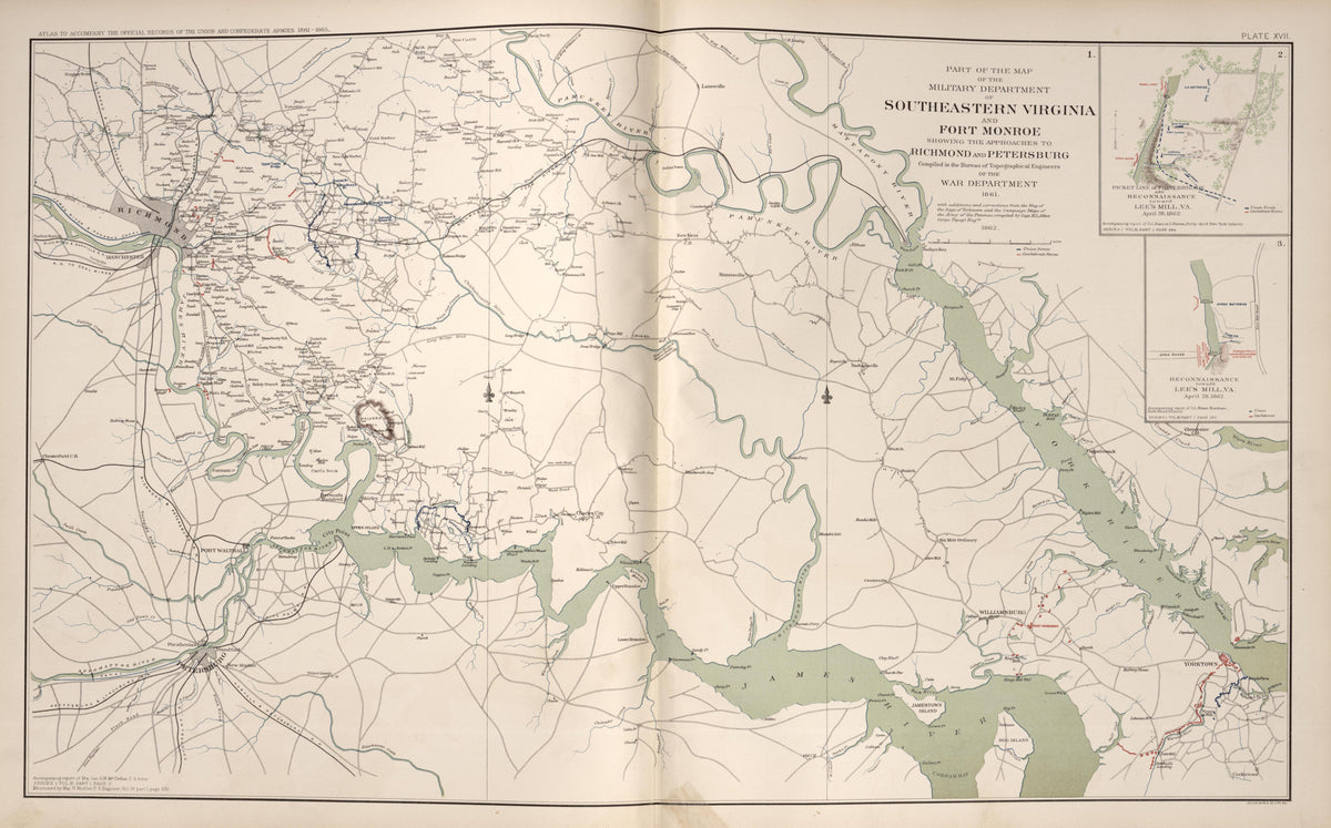 Southeastern Virginia and Fort Monroe, Va.,approaches to Richmond and Petersburg from Atlas of the War of the Rebellion Giving Union and Confederate Armies by Actual Surveys by the Union and Confederate Engineers, and Approved by the Officers In Comma... by Relic Map Company