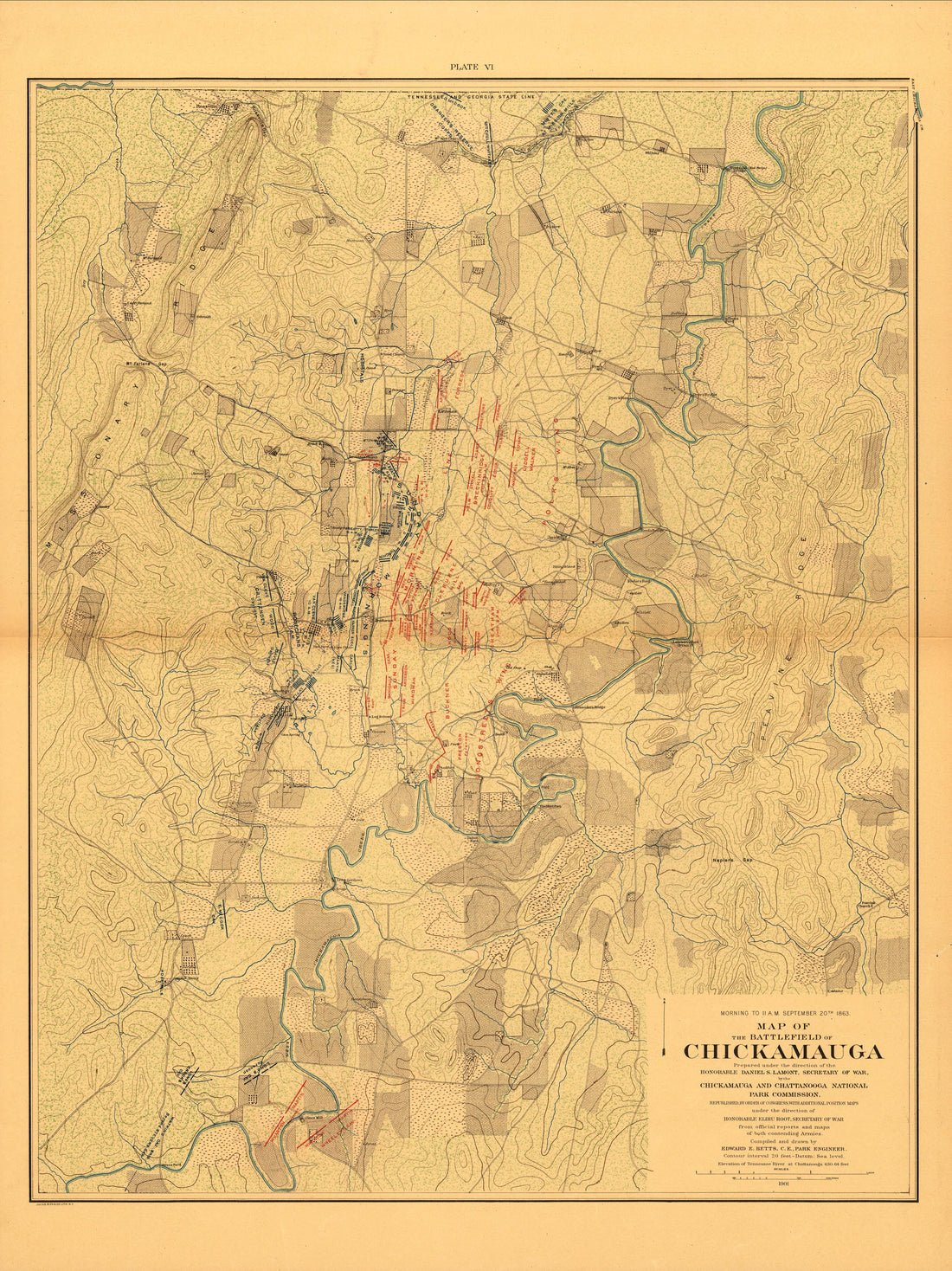 This old map of Chattanooga, Chickamauga, Georgia, Tennessee, was created by United States. Chickamauga and Chattanooga National Park Commission in 1901