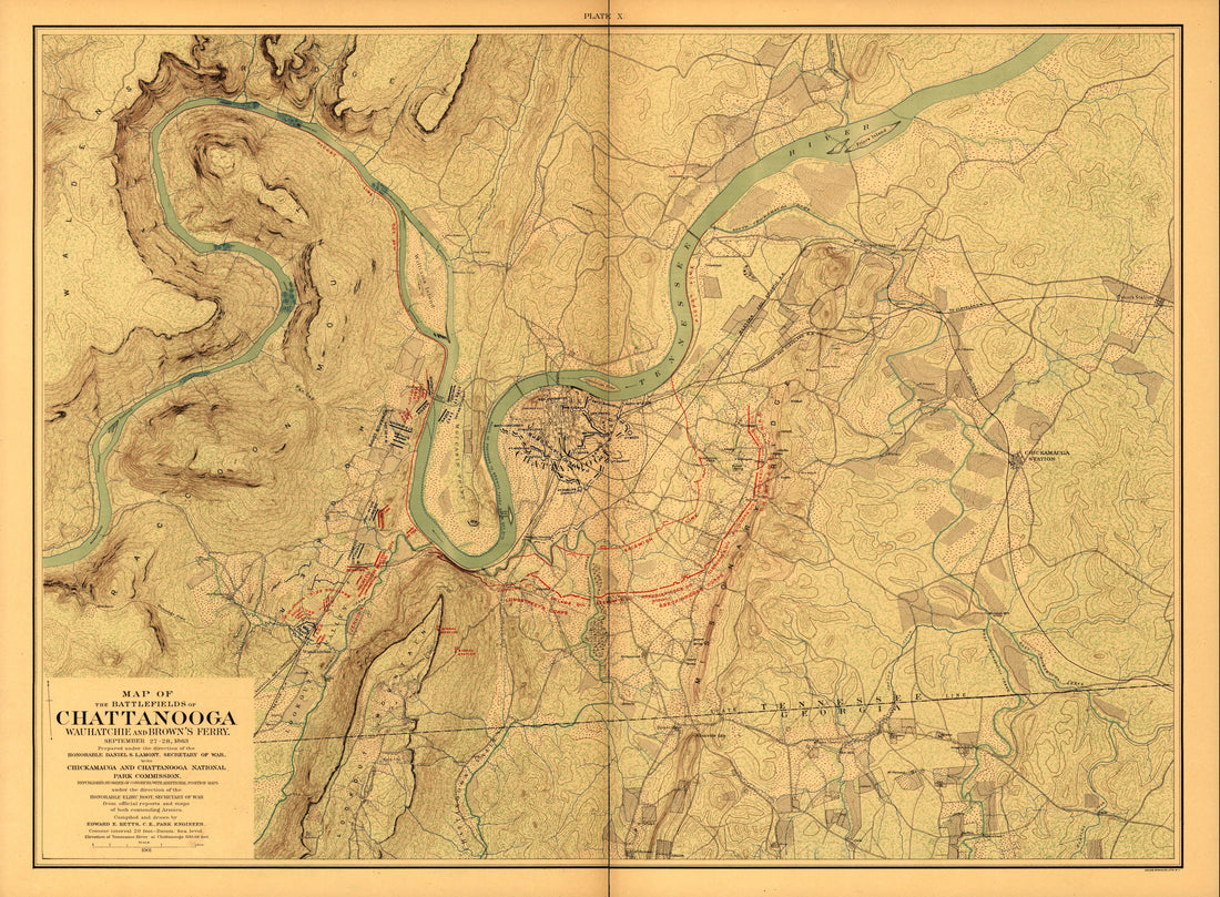 This old map of Chattanooga, Chickamauga, Georgia, Tennessee, was created by United States. Chickamauga and Chattanooga National Park Commission in 1901
