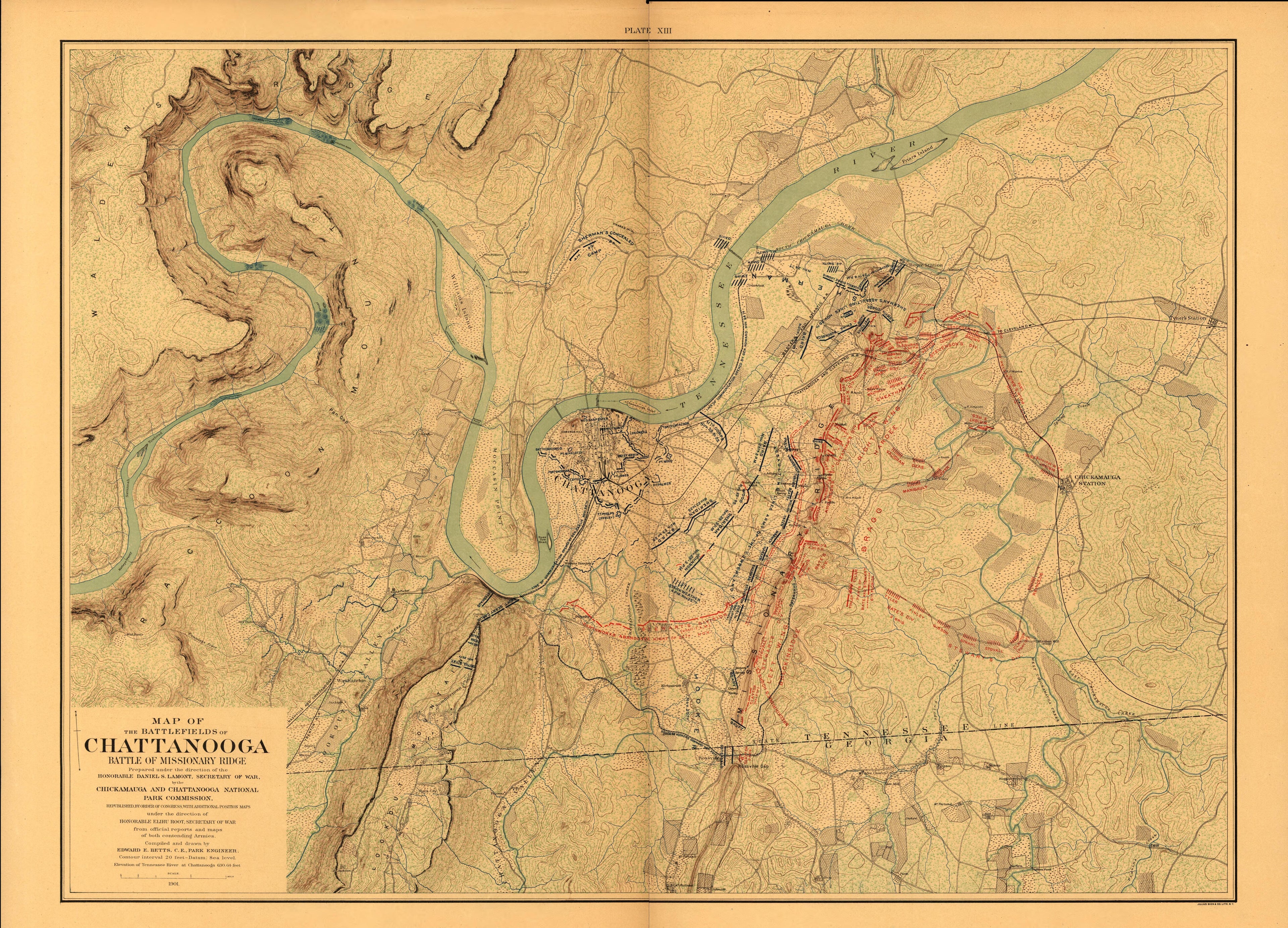 Map of the Battlefields of Chattanooga, Battle of Missionary Ridge from Atlas of Chickamauga, Chattanooga, and Vicinity 1901 by Relic Map Company