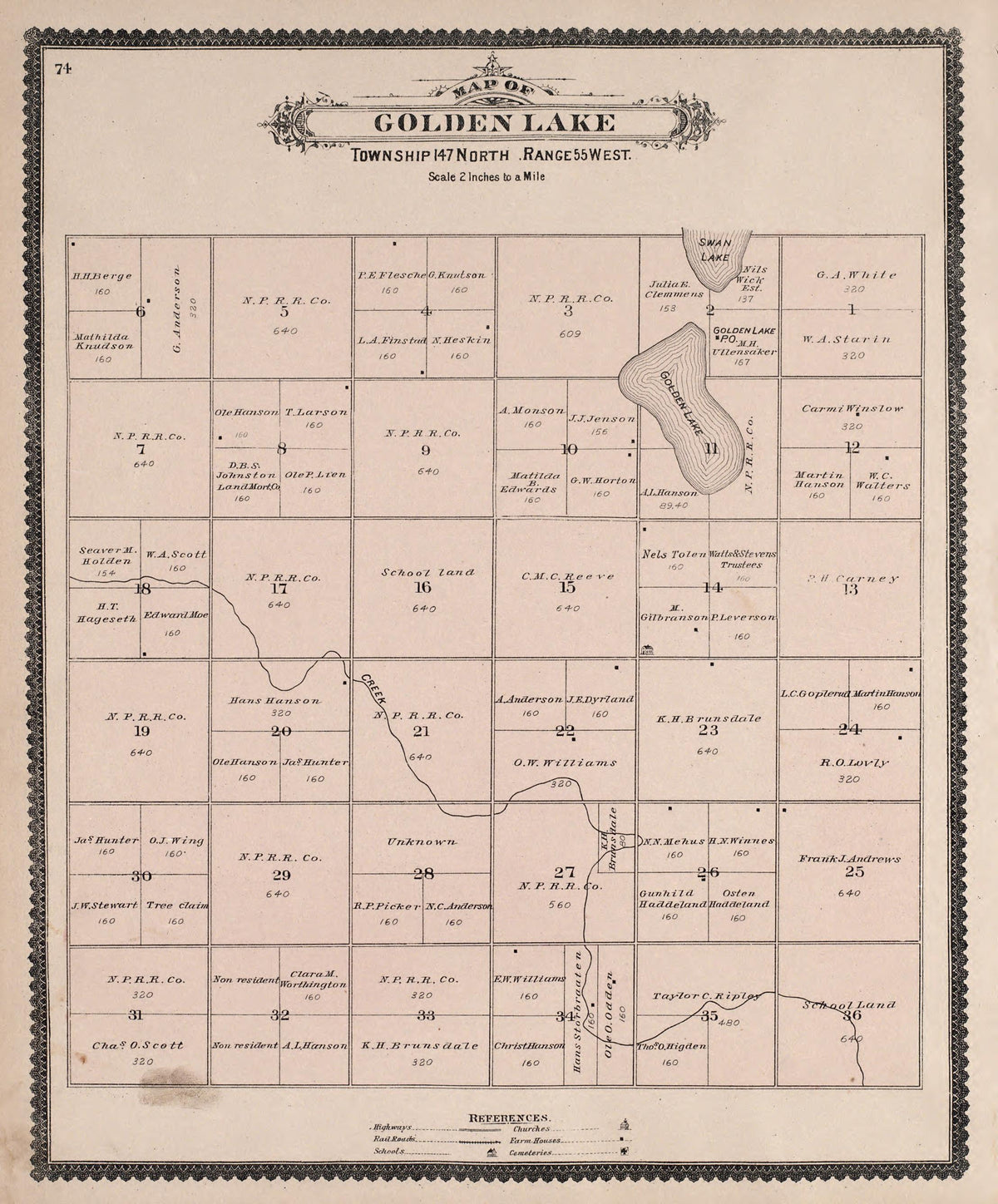 Golden Lake from Illustrated Historical Atlas of Traill and Steele Counties, North Dakota 1892 by Relic Map Company