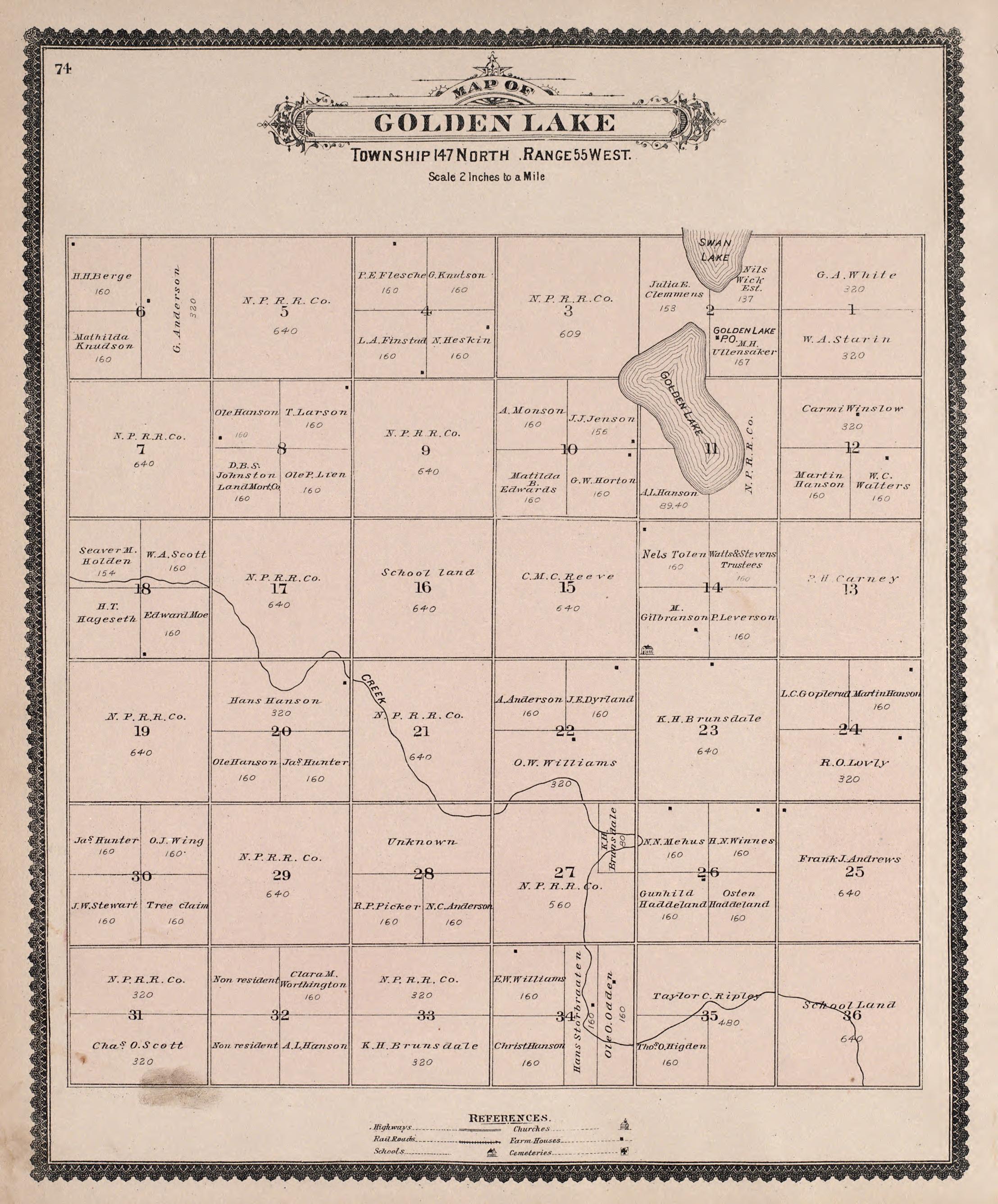 Golden Lake from Illustrated Historical Atlas of Traill and Steele Counties, North Dakota 1892 by Relic Map Company