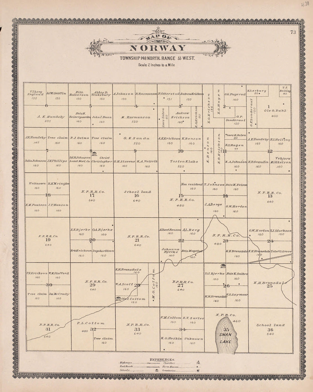 Norway from Illustrated Historical Atlas of Traill and Steele Counties, North Dakota 1892 by Relic Map Company