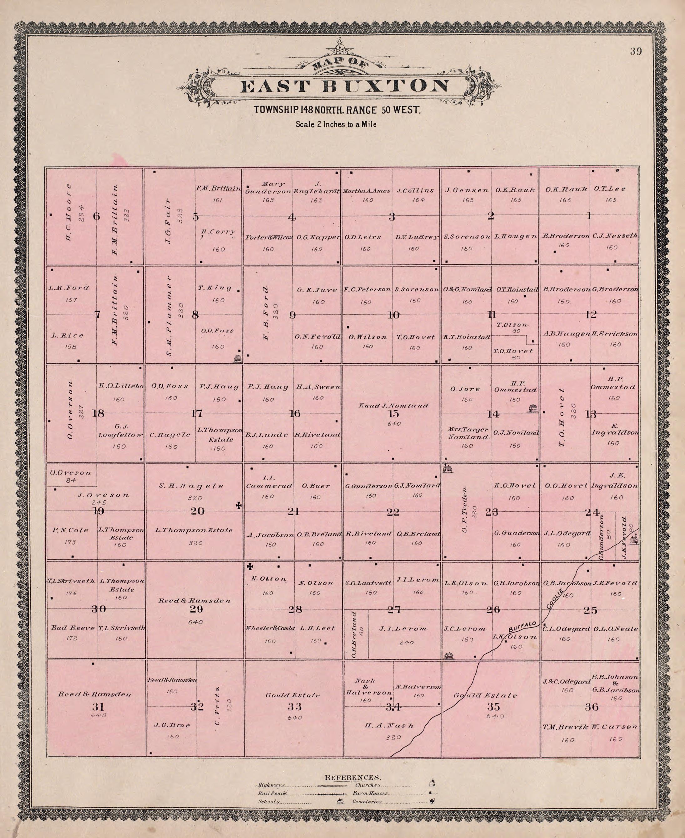 East Buxton from Illustrated Historical Atlas of Traill and Steele Counties, North Dakota 1892 by Relic Map Company