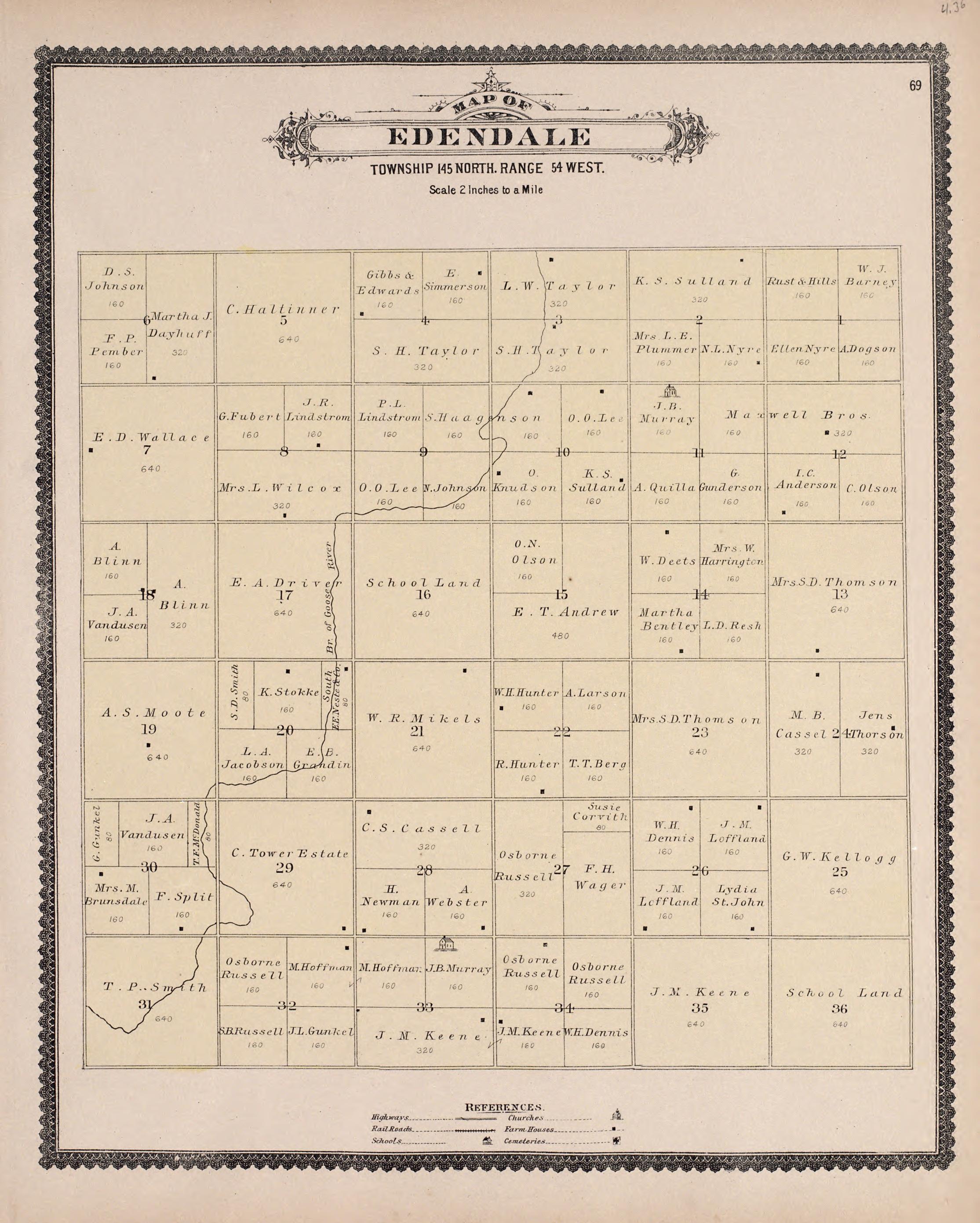 Edendale from Illustrated Historical Atlas of Traill and Steele Counties, North Dakota 1892 by Relic Map Company