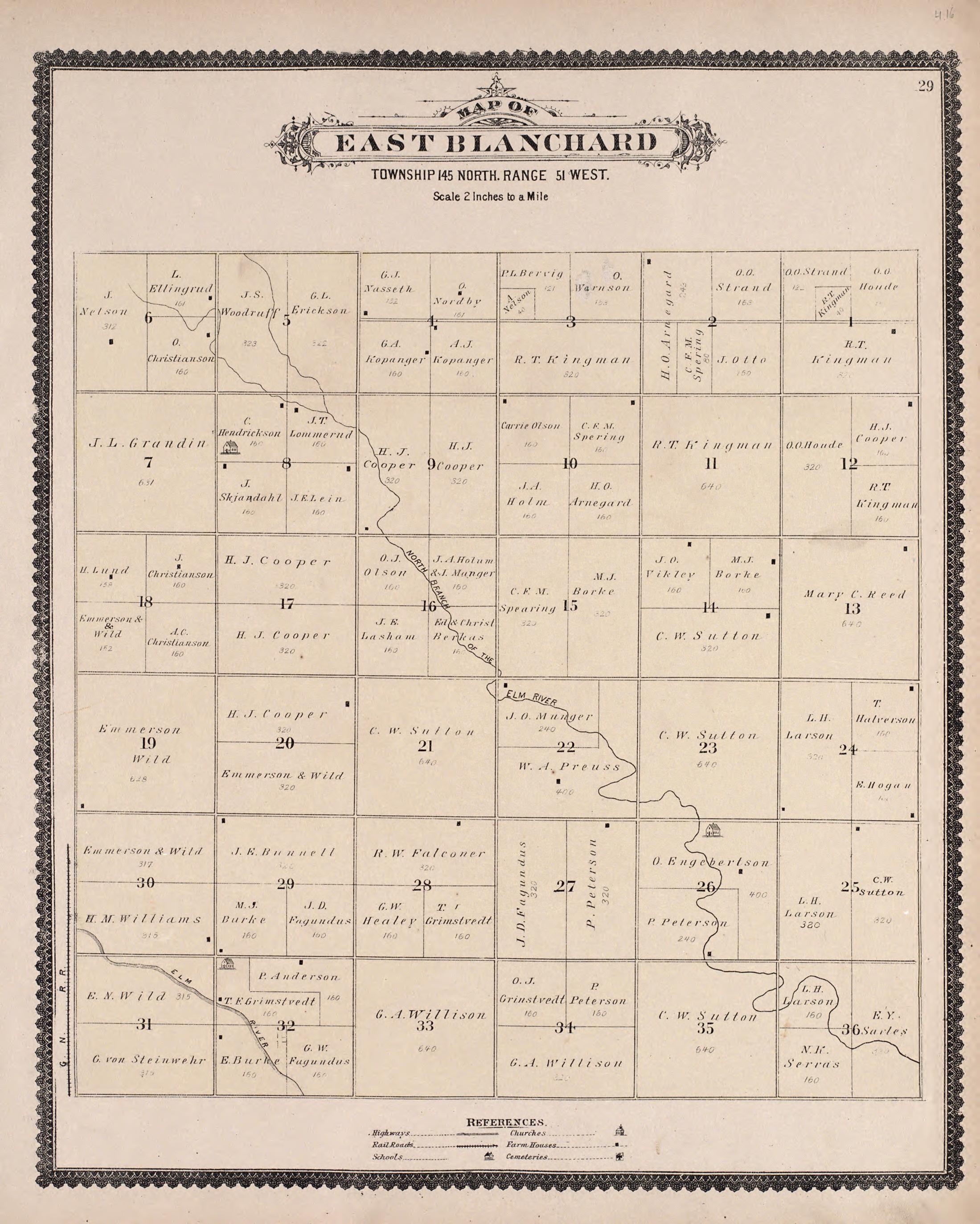 East Blanchard from Illustrated Historical Atlas of Traill and Steele Counties, North Dakota 1892 by Relic Map Company