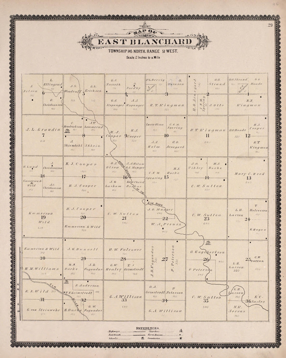 East Blanchard from Illustrated Historical Atlas of Traill and Steele Counties, North Dakota 1892 by Relic Map Company