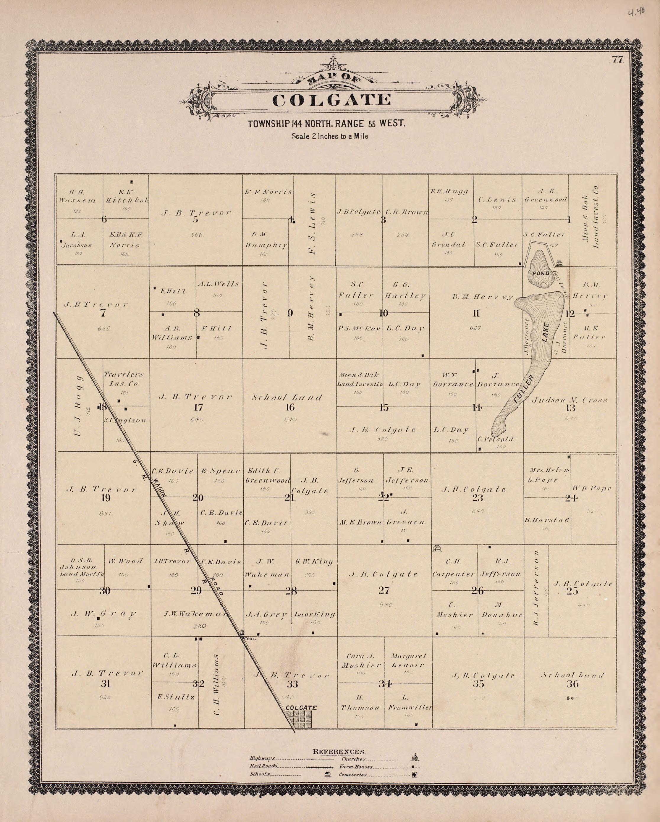 Colgate from Illustrated Historical Atlas of Traill and Steele Counties, North Dakota 1892 by Relic Map Company