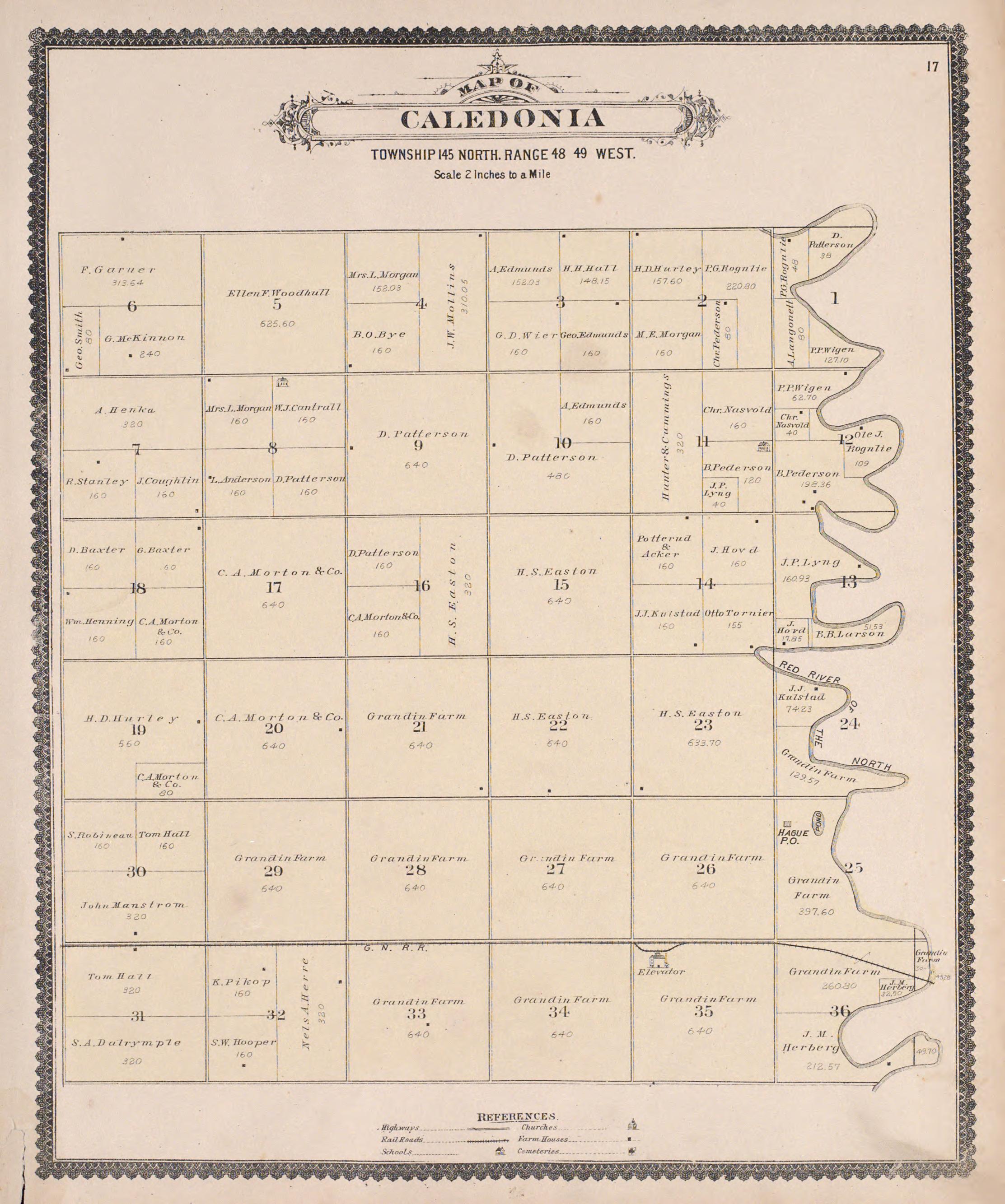 Caledonia from Illustrated Historical Atlas of Traill and Steele Counties, North Dakota 1892 by Relic Map Company