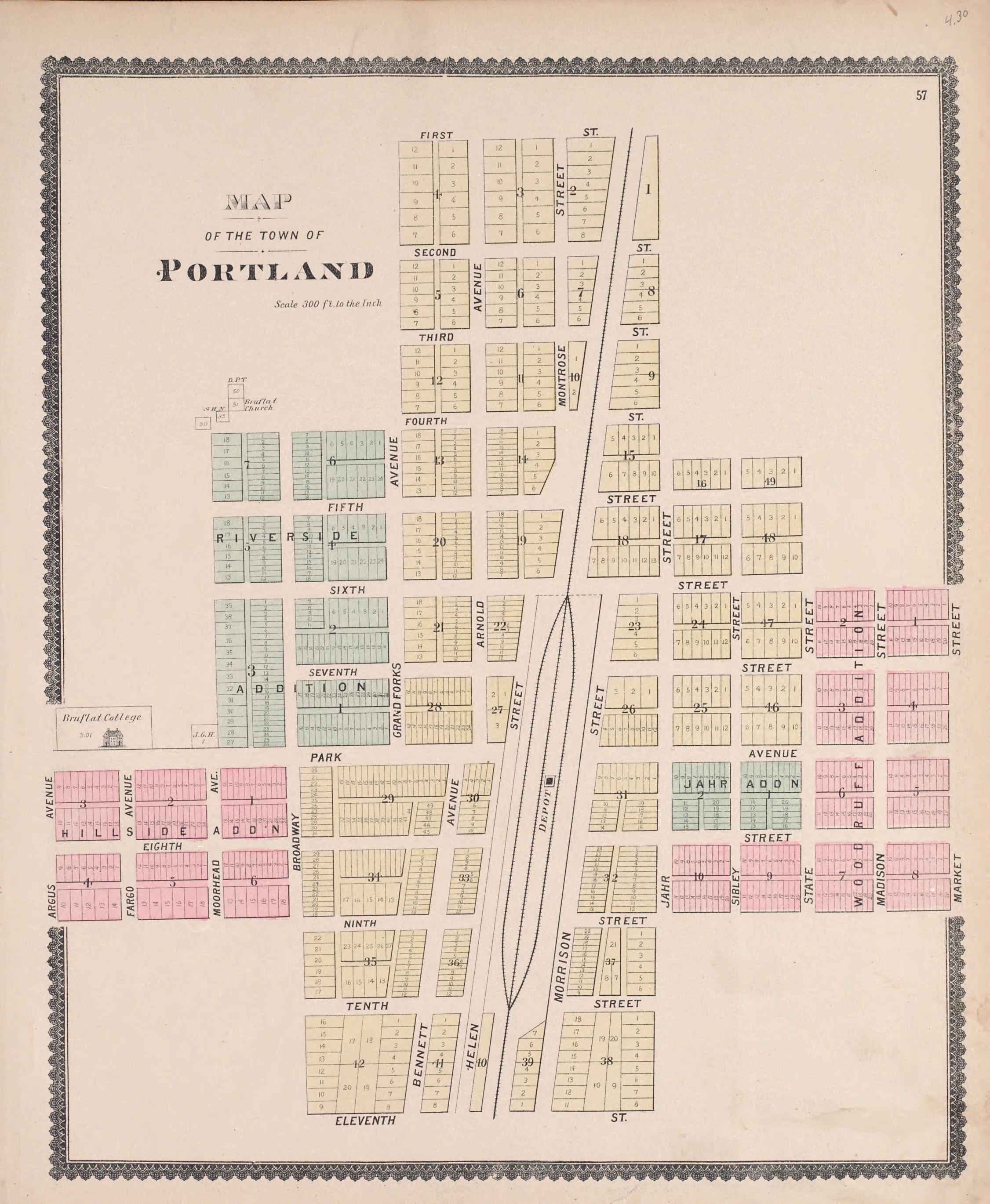 Portland from Illustrated Historical Atlas of Traill and Steele Counties, North Dakota 1892 by Relic Map Company