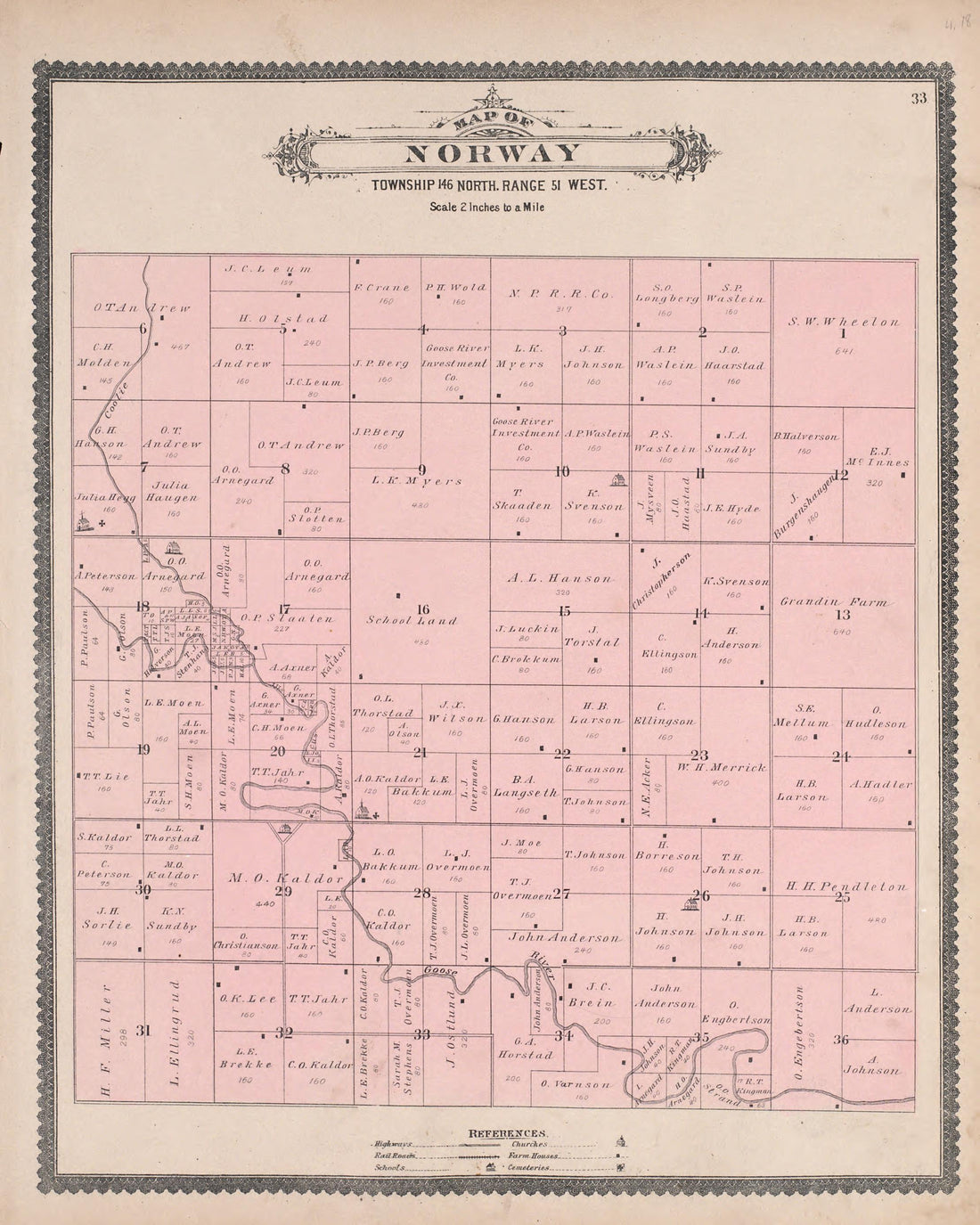 Norway from Illustrated Historical Atlas of Traill and Steele Counties, North Dakota 1892 by Relic Map Company