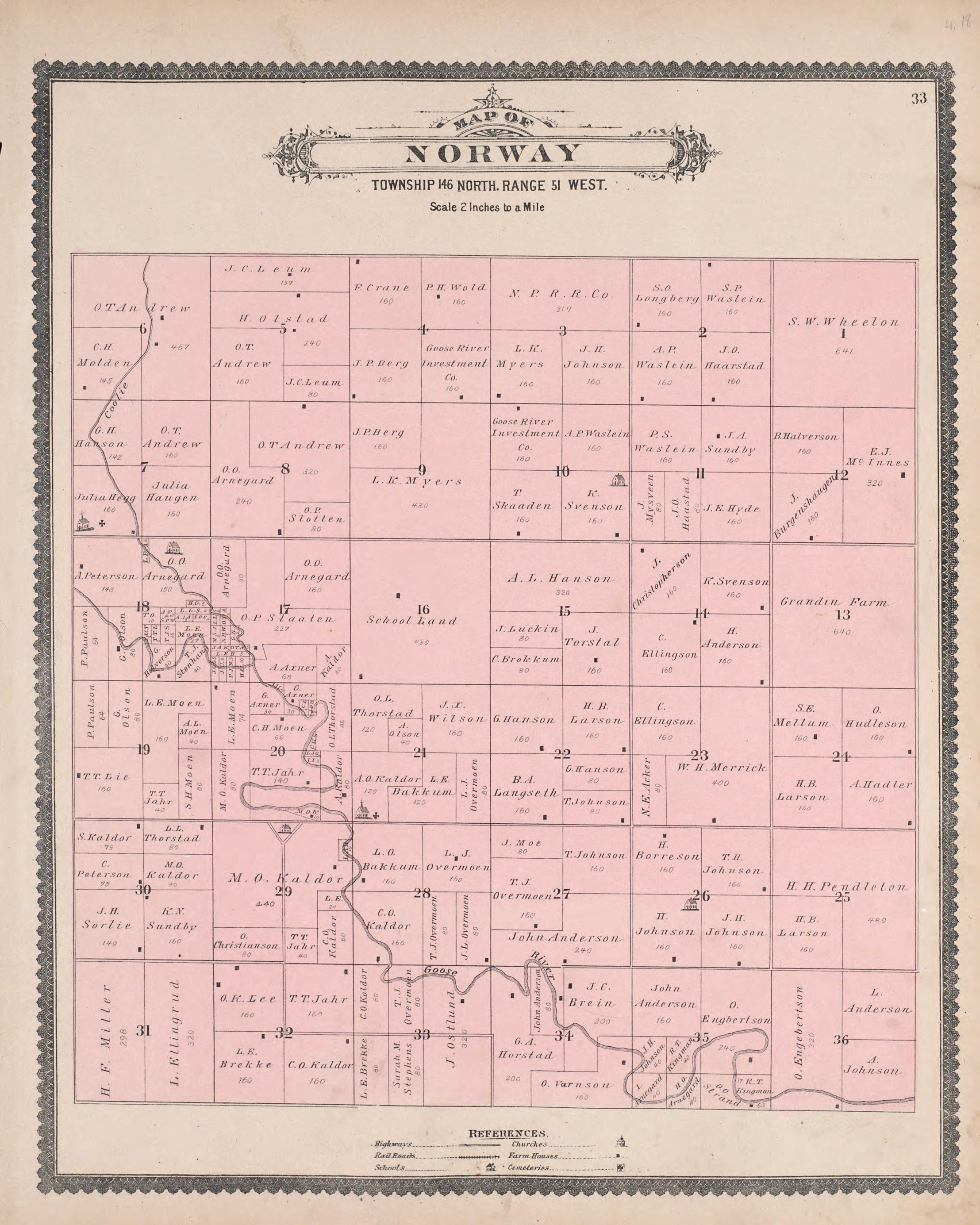 Norway from Illustrated Historical Atlas of Traill and Steele Counties, North Dakota 1892 by Relic Map Company