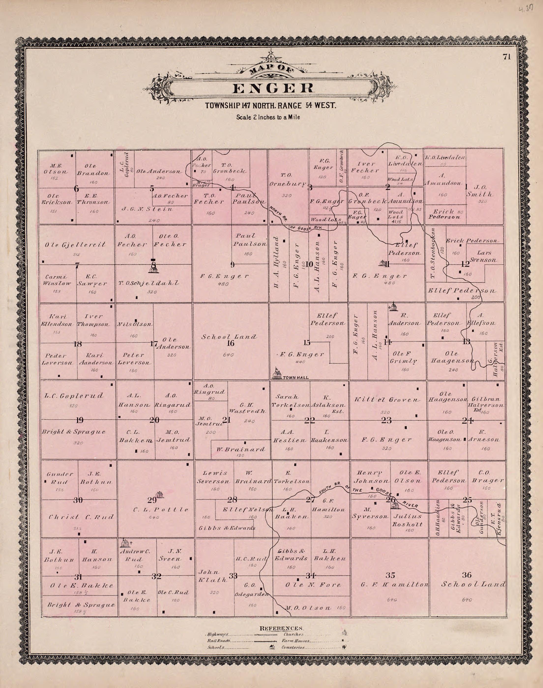 Enger from Illustrated Historical Atlas of Traill and Steele Counties, North Dakota 1892 by Relic Map Company