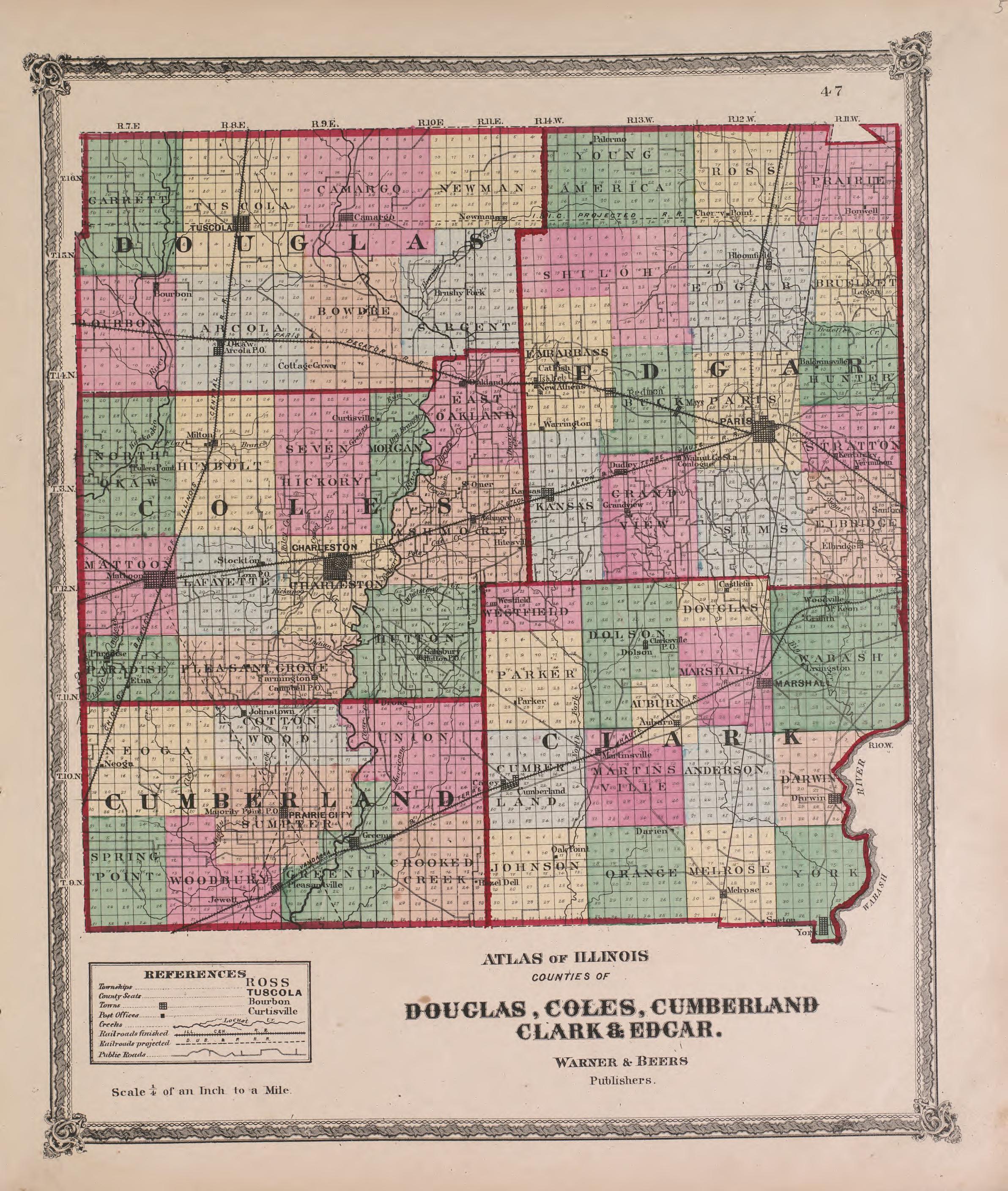 Atlas of Illinois--continued from Atlas of Marshall County and the State of Illinois : to Which Is Added an Atlas of the United States, Maps of the Hemispheres &c. &c. &c 1870 by Relic Map Company