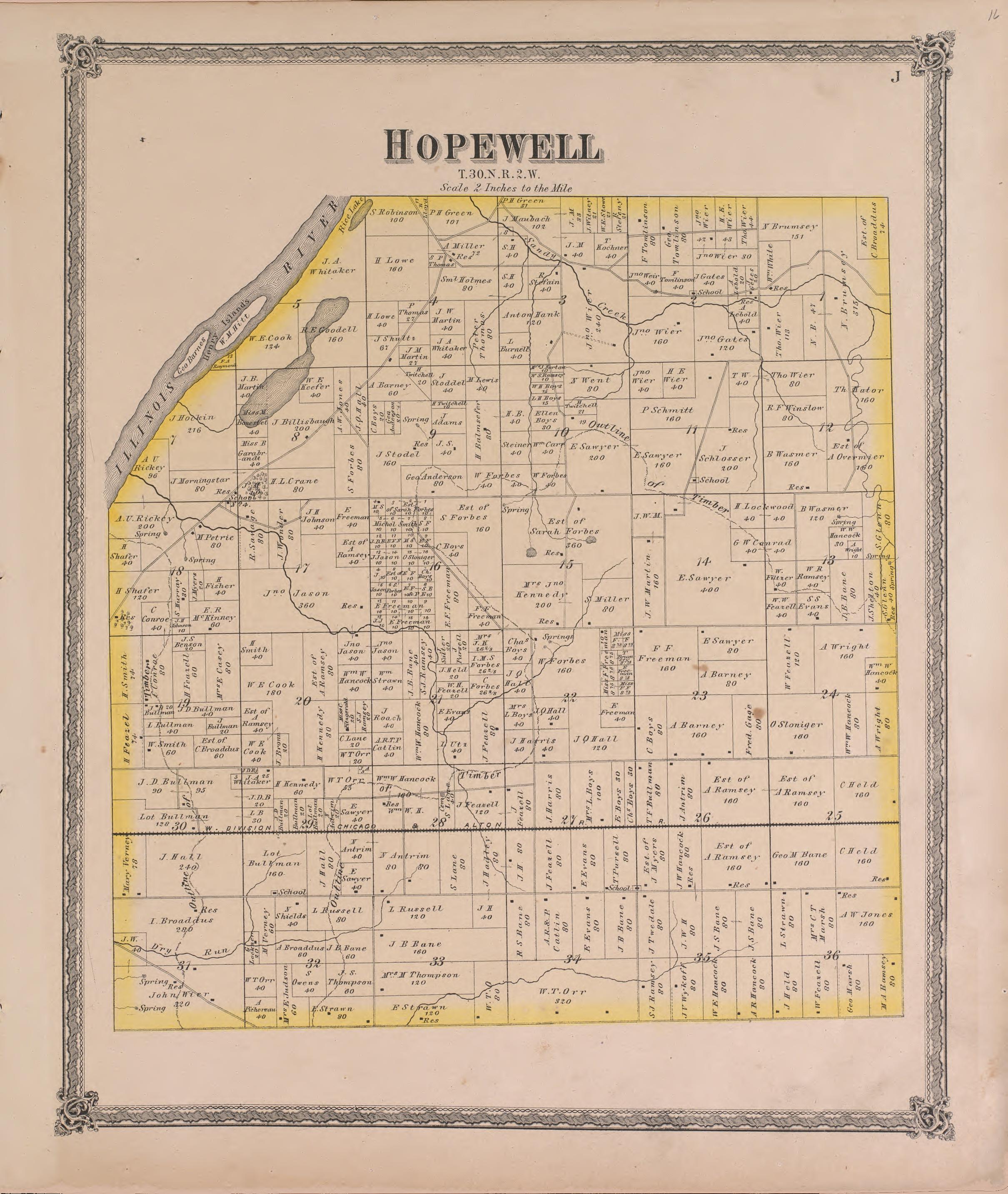 Hopewell from Atlas of Marshall County and the State of Illinois : to Which Is Added an Atlas of the United States, Maps of the Hemispheres &c. &c. &c 1870 by Relic Map Company