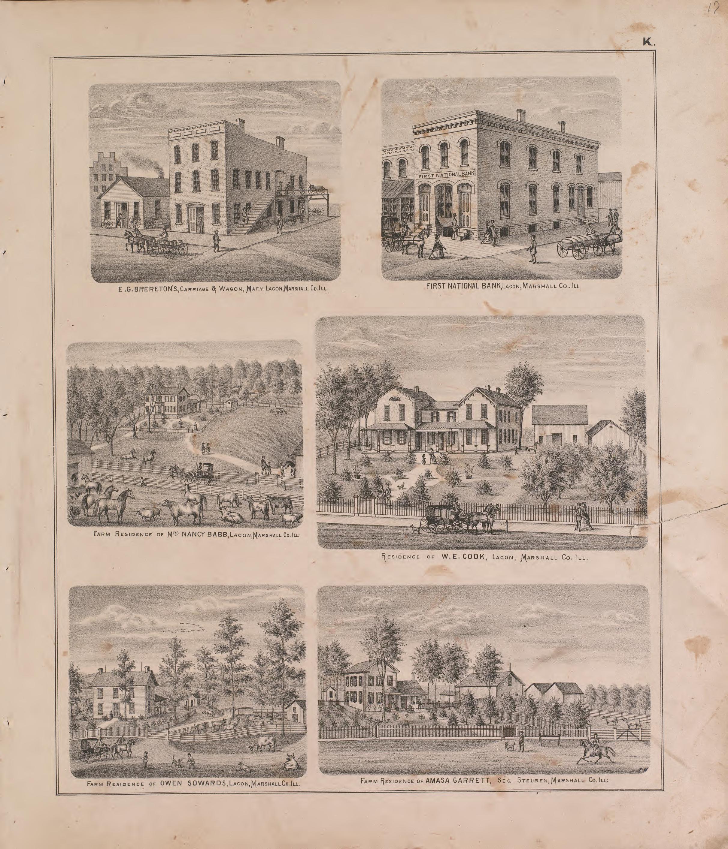 Views of Residences, Farms and General Stores from Atlas of Marshall County and the State of Illinois : to Which Is Added an Atlas of the United States, Maps of the Hemispheres &c. &c. &c 1870 by Relic Map Company
