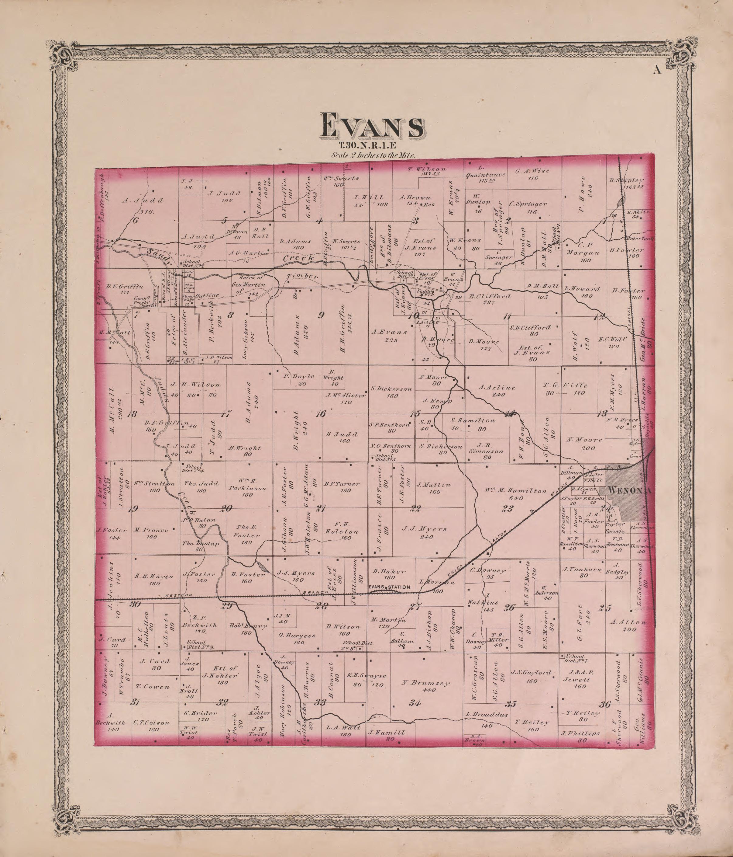 Evans from Atlas of Marshall County and the State of Illinois : to Which Is Added an Atlas of the United States, Maps of the Hemispheres &c. &c. &c 1870 by Relic Map Company
