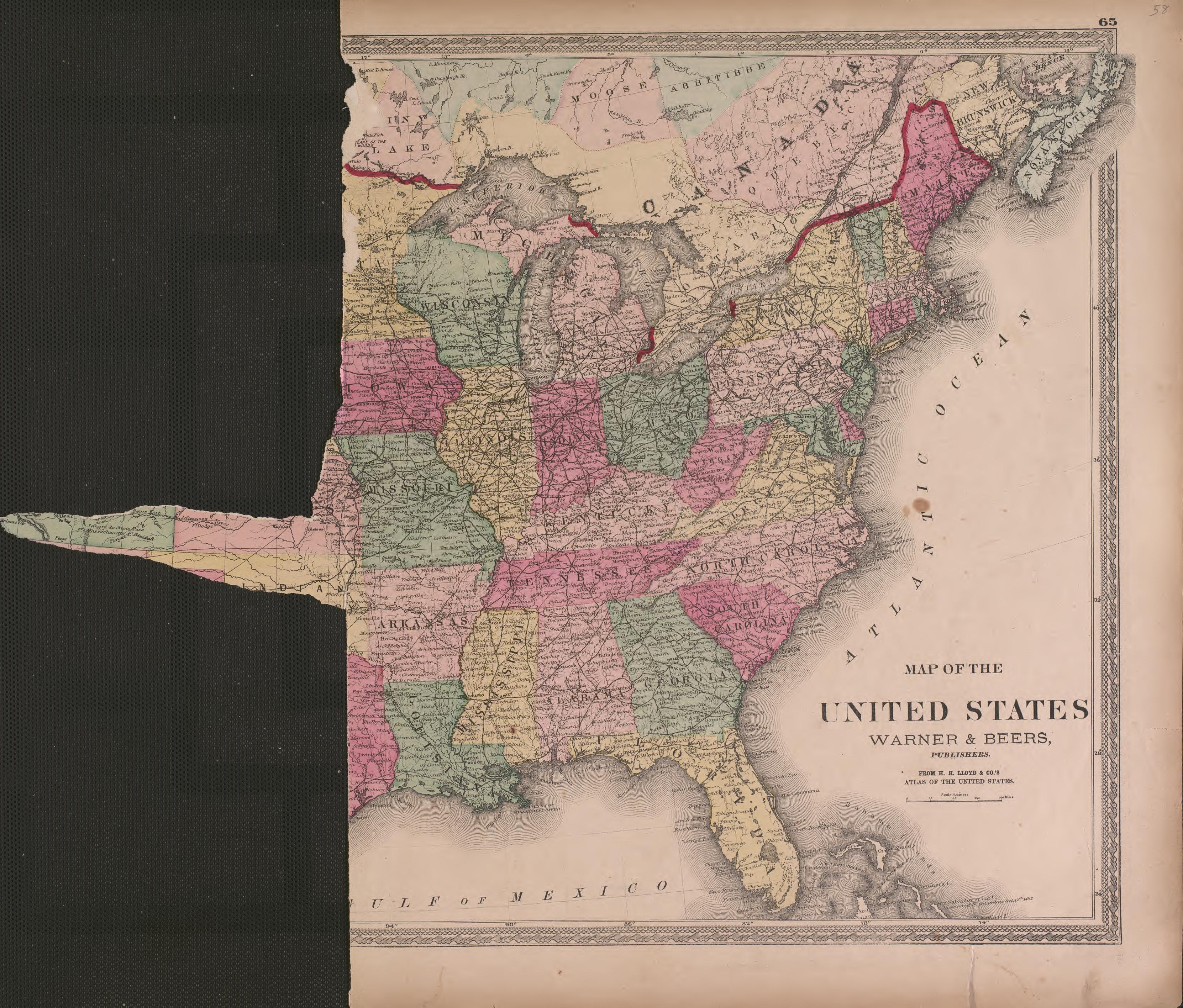 Map of the United States (partial) from Atlas of Marshall County and the State of Illinois : to Which Is Added an Atlas of the United States, Maps of the Hemispheres &c. &c. &c 1870 by Relic Map Company