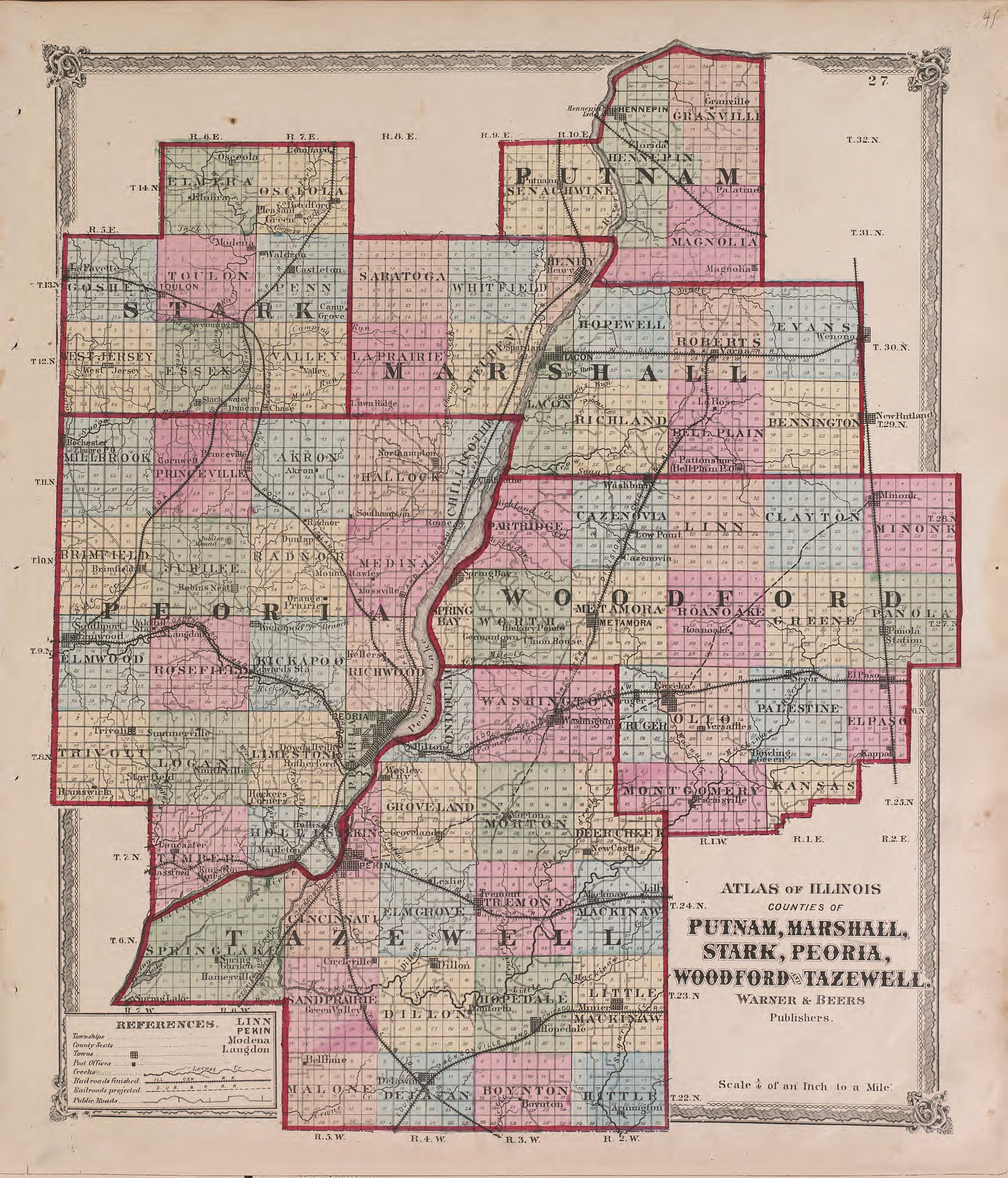 Atlas of Illinois--continued from Atlas of Marshall County and the State of Illinois : to Which Is Added an Atlas of the United States, Maps of the Hemispheres &c. &c. &c 1870 by Relic Map Company