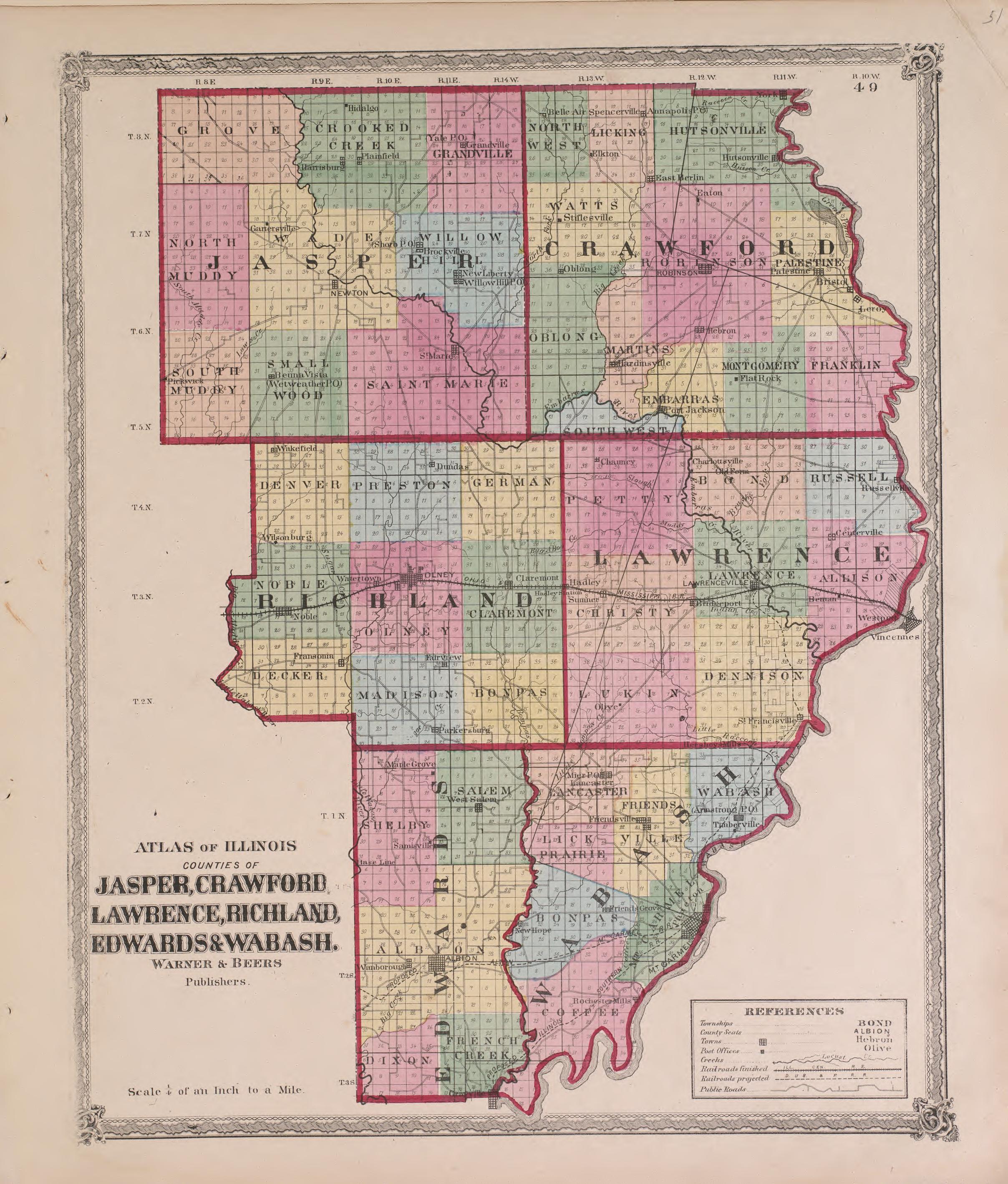 Atlas of Illinois--continued from Atlas of Marshall County and the State of Illinois : to Which Is Added an Atlas of the United States, Maps of the Hemispheres &c. &c. &c 1870 by Relic Map Company