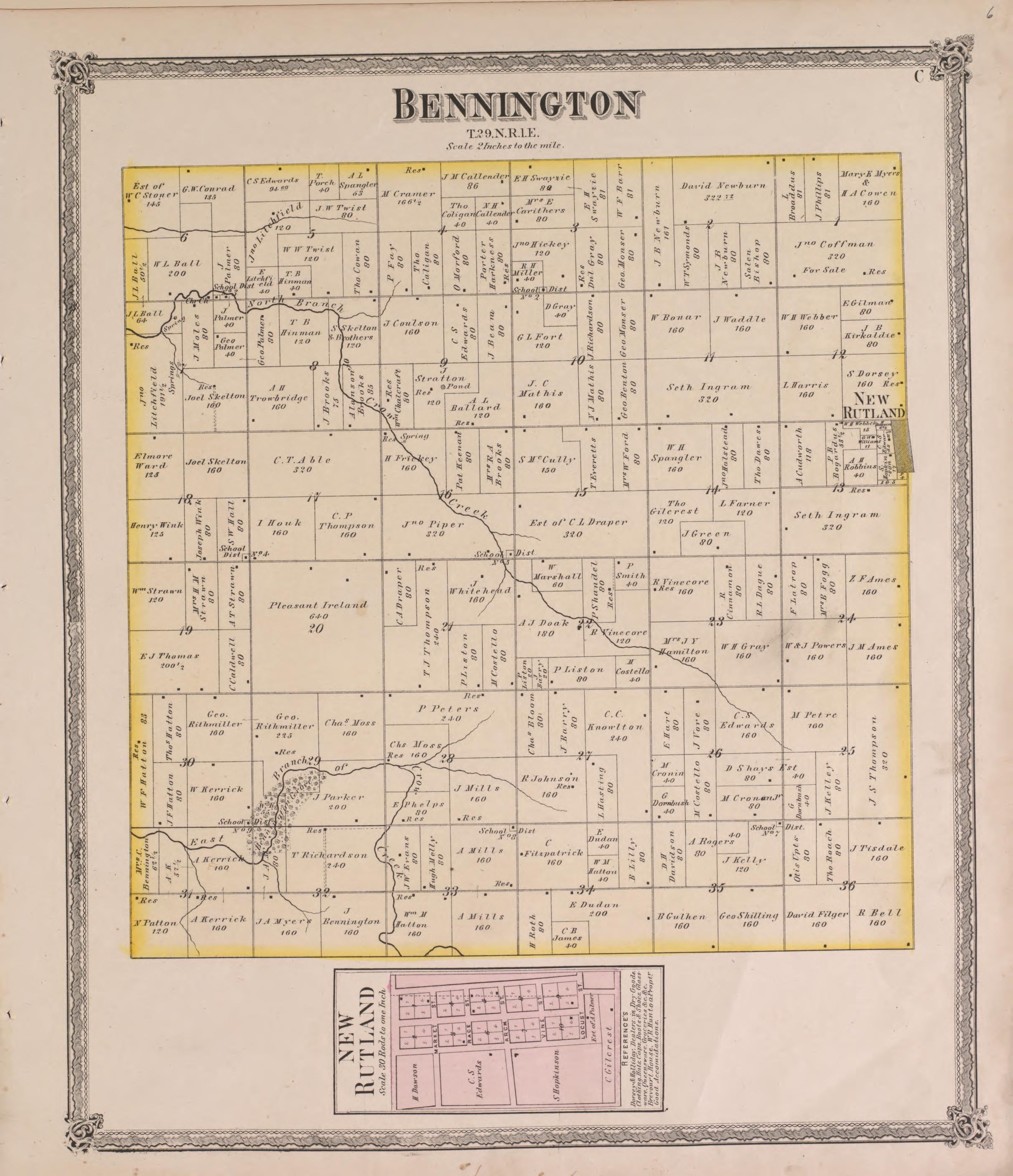 Bennington from Atlas of Marshall County and the State of Illinois : to Which Is Added an Atlas of the United States, Maps of the Hemispheres &c. &c. &c 1870 by Relic Map Company