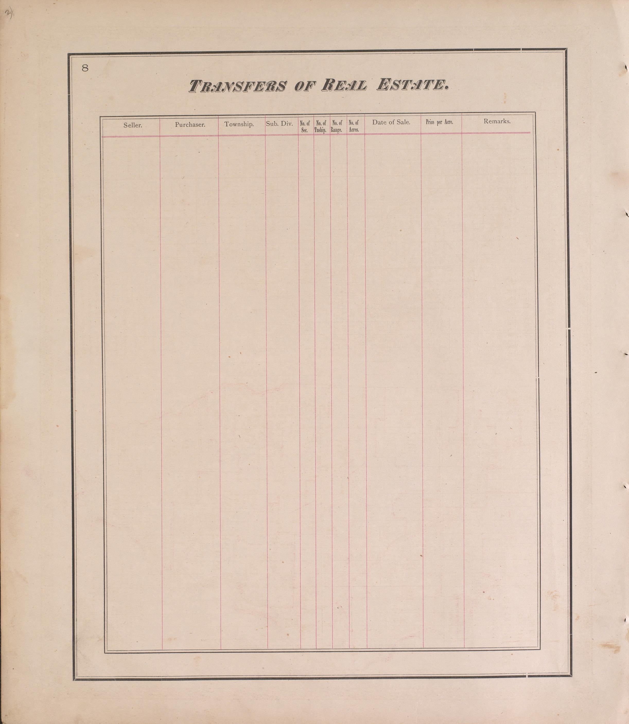 Transfers of Real Estate from Atlas of Marshall County and the State of Illinois : to Which Is Added an Atlas of the United States, Maps of the Hemispheres &c. &c. &c 1870 by Relic Map Company