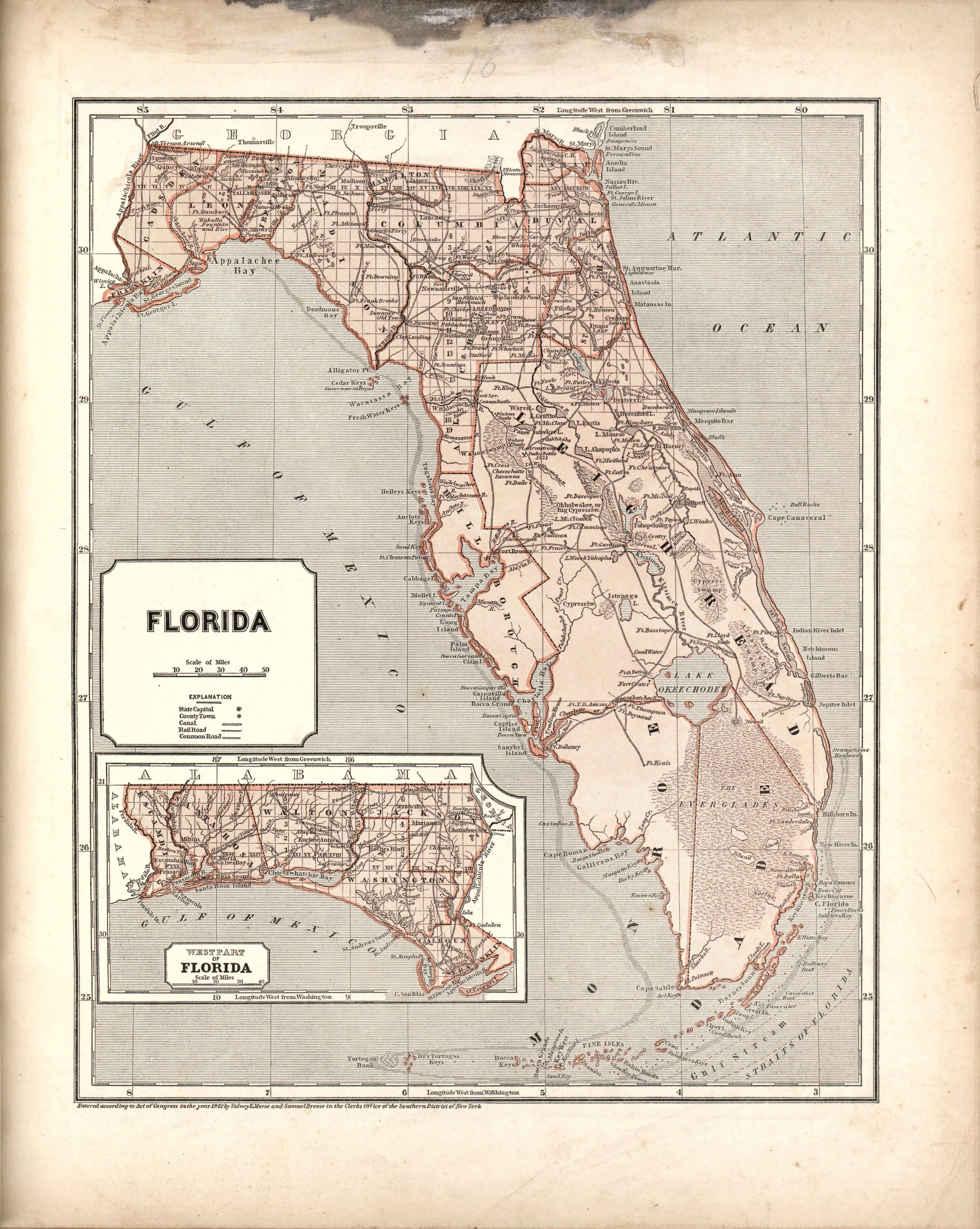 Florida; Inset Map of West Part of Florida from Morse&