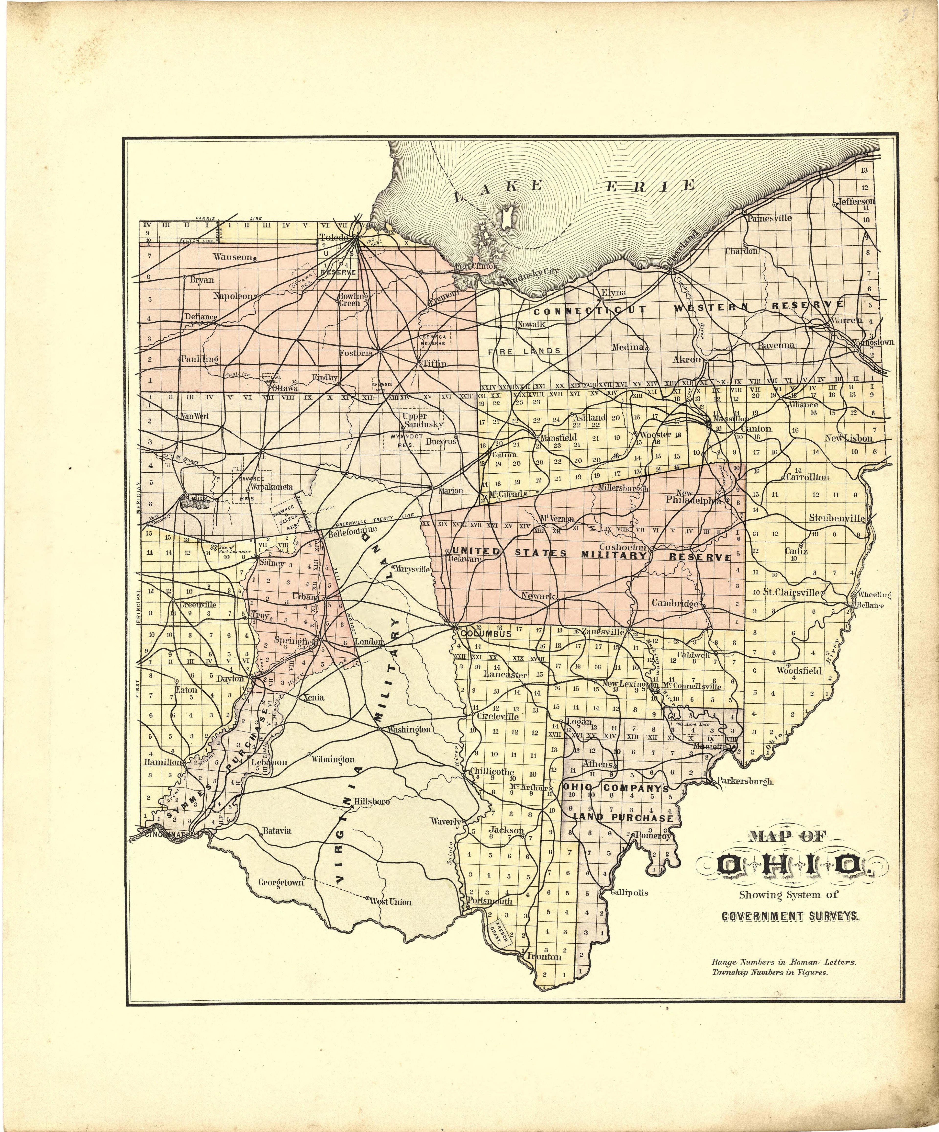 Map of Ohio Showing System of Government Surveys from Atlas of Williams County, Ohio : from County Records, Plats and Surveys 1894 by Relic Map Company