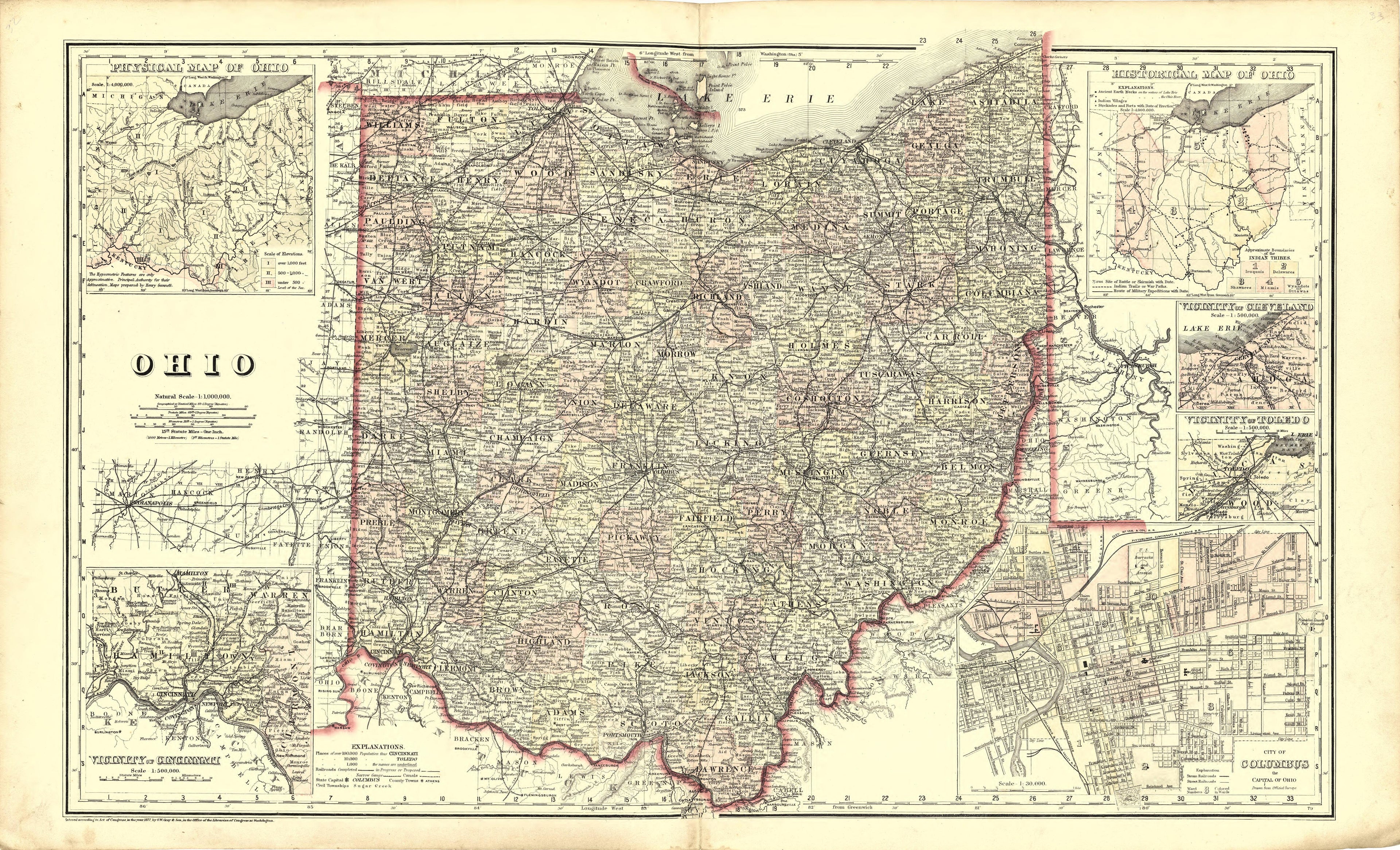 Map of Ohio With Insets of Cities from Atlas of Williams County, Ohio : from County Records, Plats and Surveys 1894 by Relic Map Company