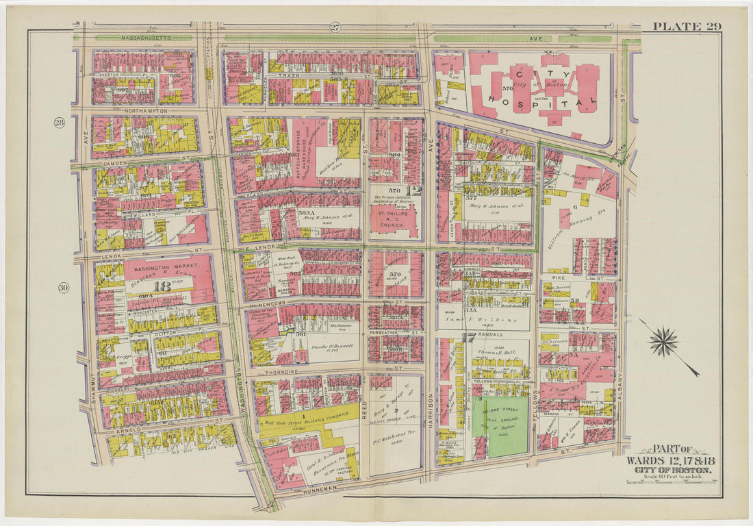 This old map of Boston, Massachusetts, was created by Bromley, George Washington|Bromley, Walter Scott in 1908