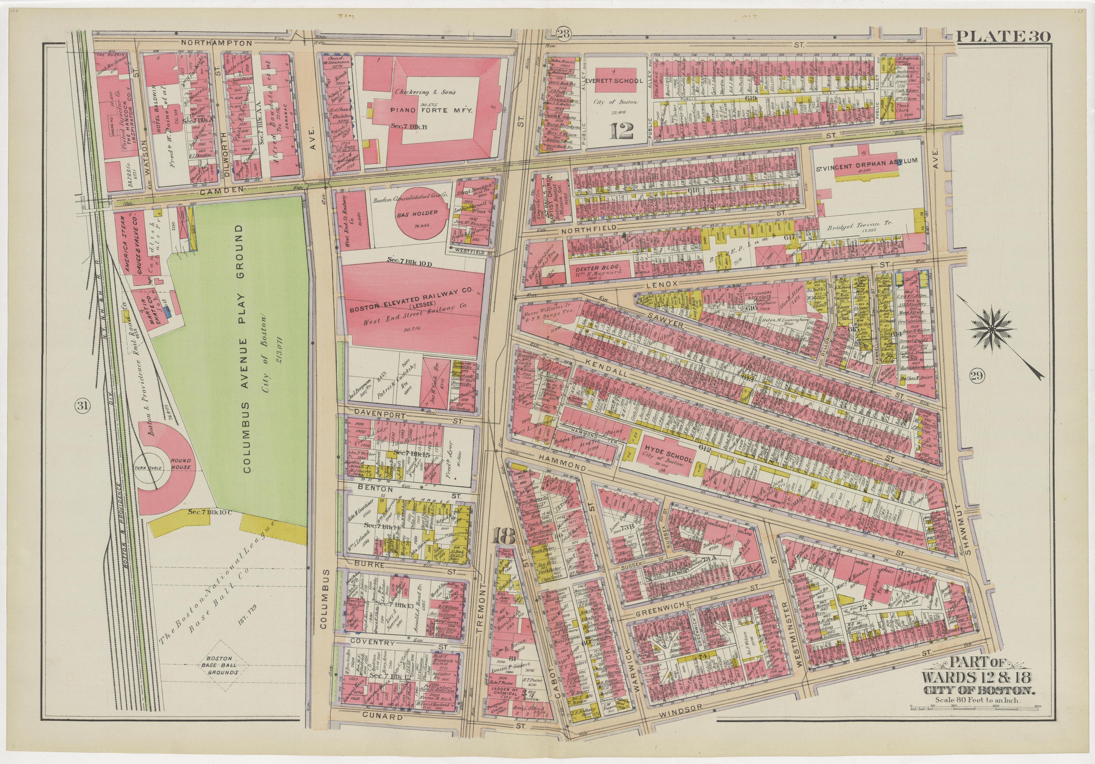 This old map of Boston, Massachusetts, was created by Bromley, George Washington|Bromley, Walter Scott in 1908