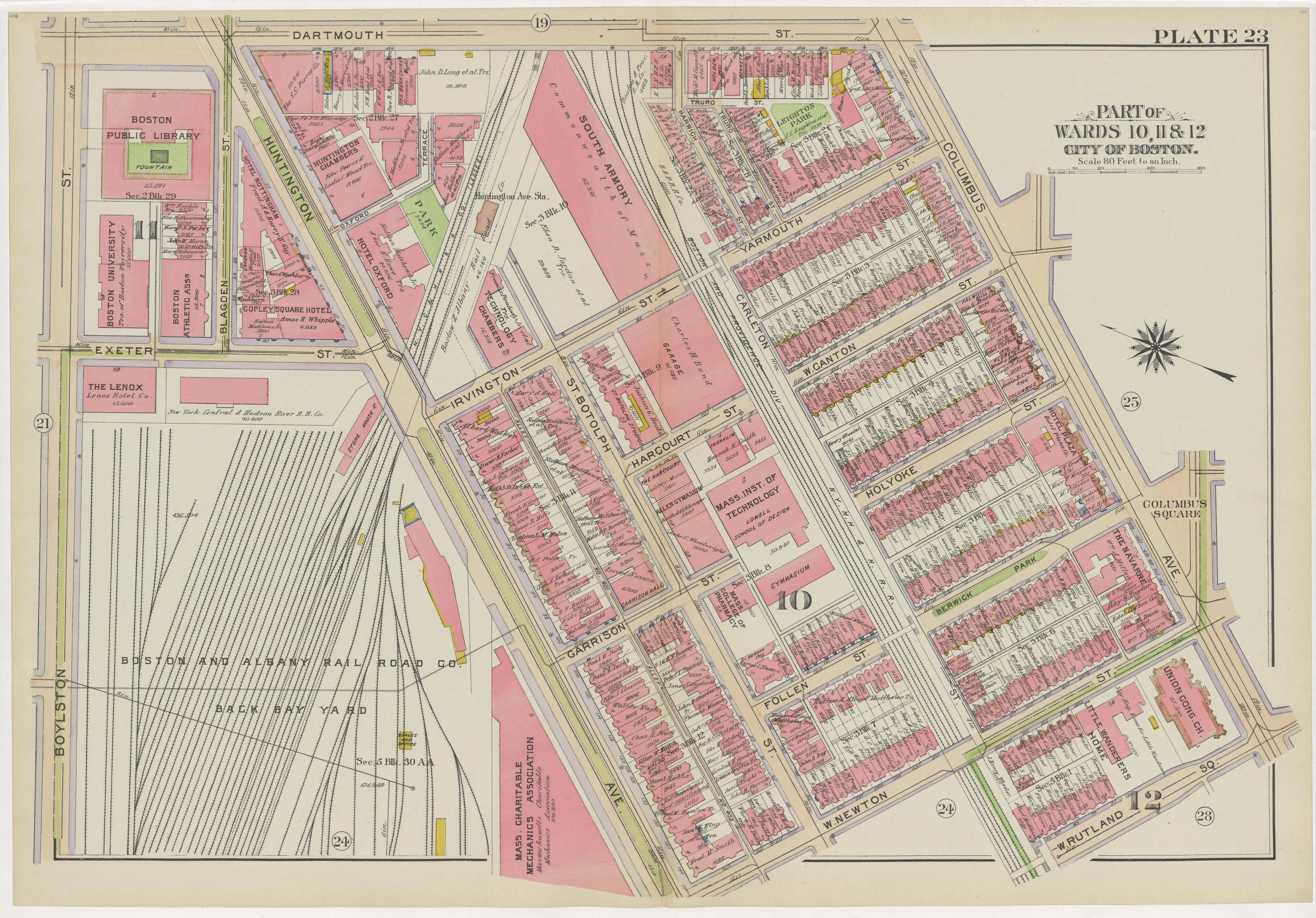 This old map of Boston, Massachusetts, was created by Bromley, George Washington|Bromley, Walter Scott in 1908