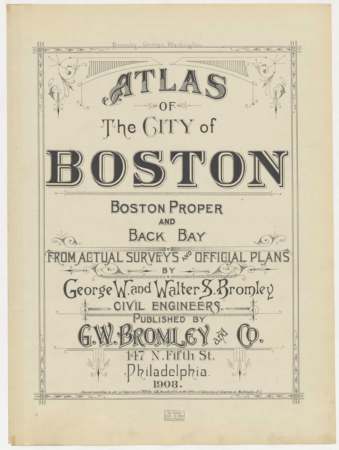 This old map of Boston, Massachusetts, was created by Bromley, George Washington|Bromley, Walter Scott in 1908