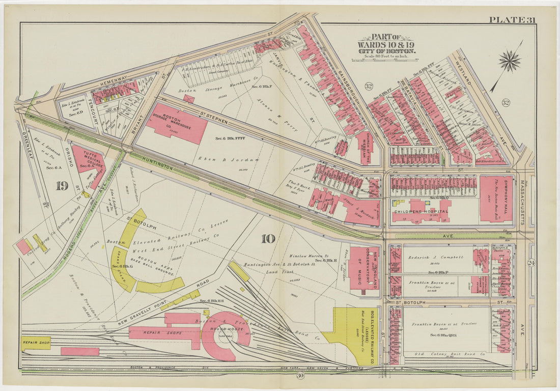 This old map of Boston, Massachusetts, was created by Bromley, George Washington|Bromley, Walter Scott in 1908