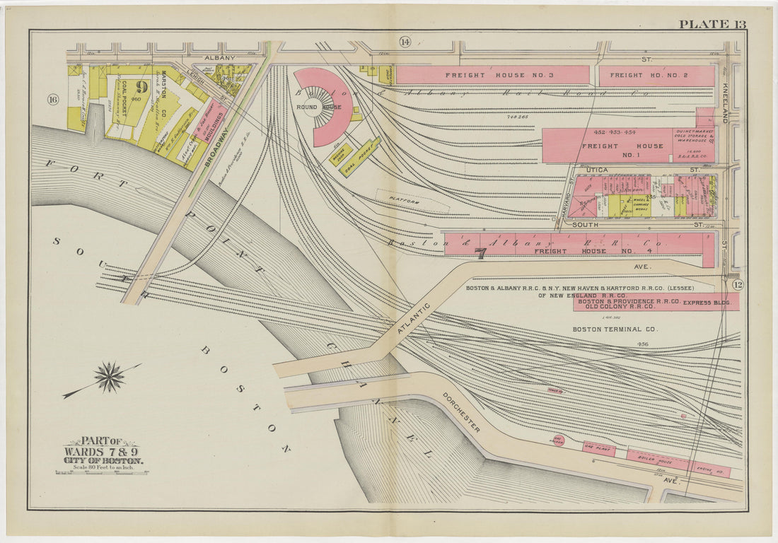 This old map of Boston, Massachusetts, was created by Bromley, George Washington|Bromley, Walter Scott in 1908