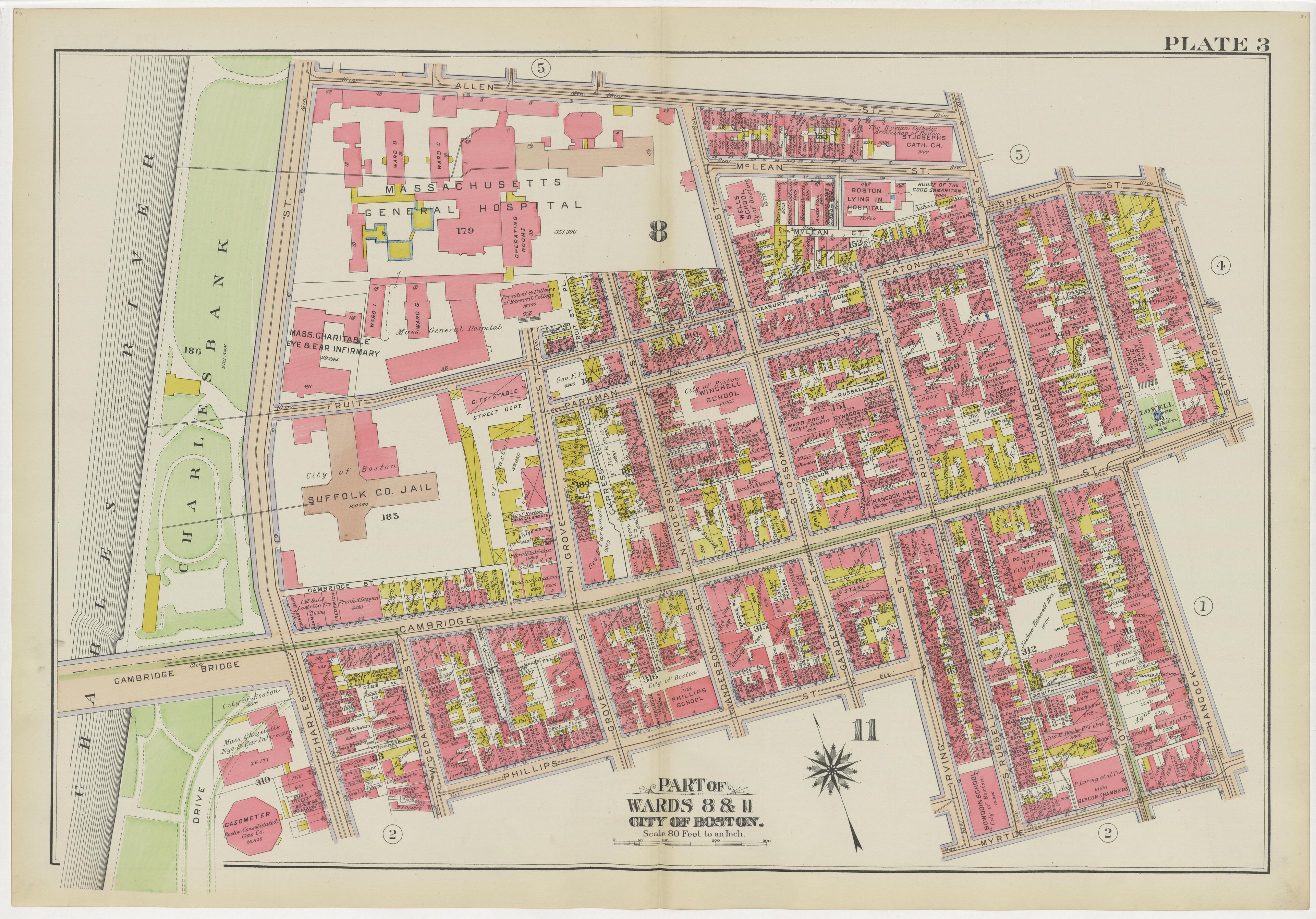 This old map of Boston, Massachusetts, was created by Bromley, George Washington|Bromley, Walter Scott in 1908