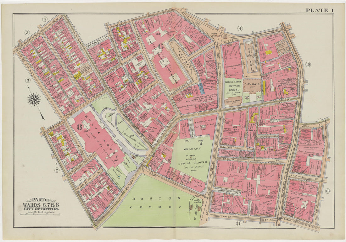 This old map of Boston, Massachusetts, was created by Bromley, George Washington|Bromley, Walter Scott in 1908