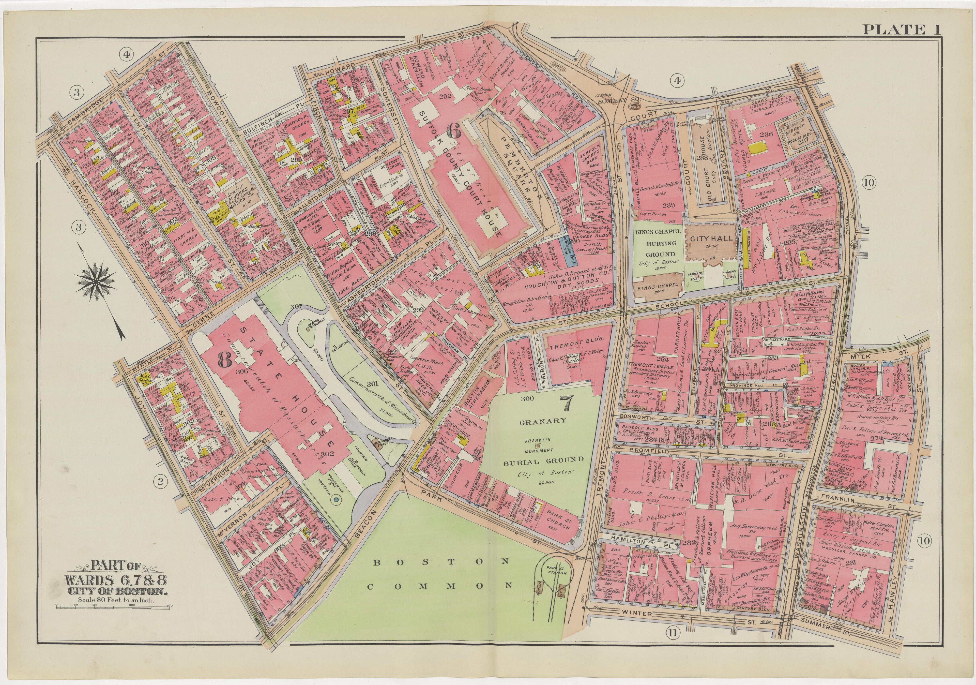This old map of Boston, Massachusetts, was created by Bromley, George Washington|Bromley, Walter Scott in 1908