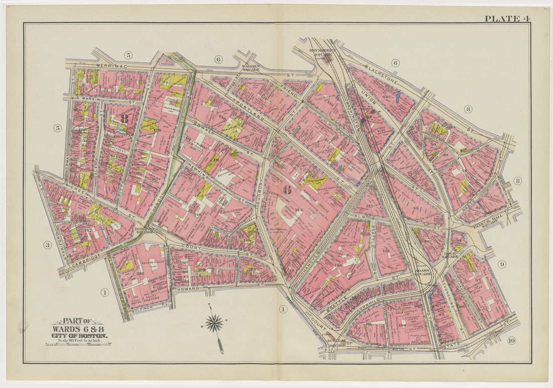 This old map of Boston, Massachusetts, was created by Bromley, George Washington|Bromley, Walter Scott in 1908