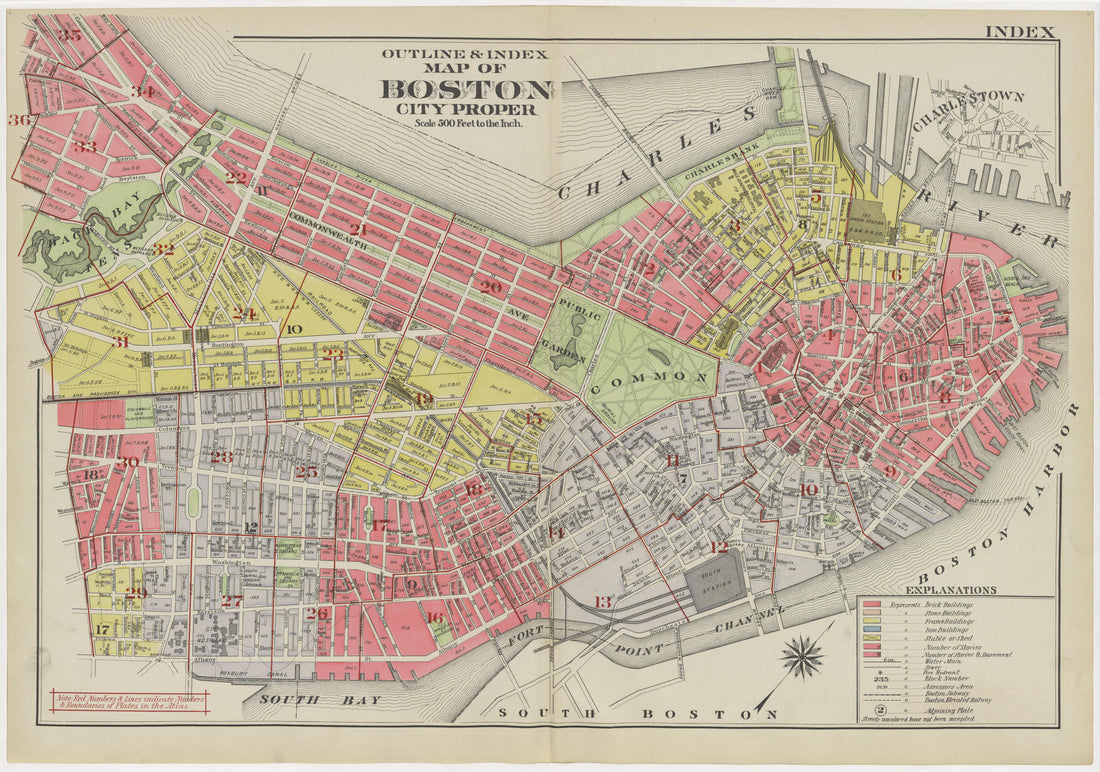 This old map of Boston, Massachusetts, was created by Bromley, George Washington|Bromley, Walter Scott in 1908