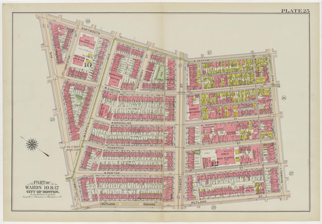 This old map of Boston, Massachusetts, was created by Bromley, George Washington|Bromley, Walter Scott in 1908