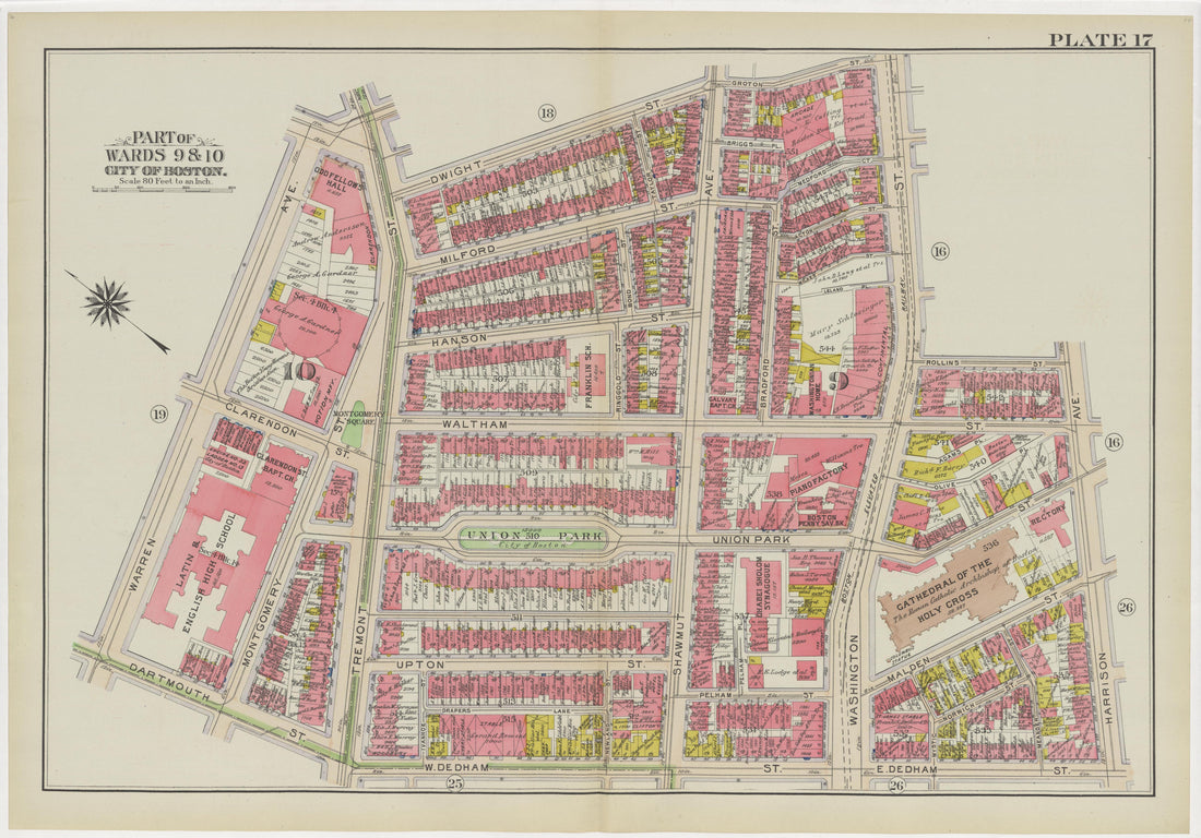 This old map of Boston, Massachusetts, was created by Bromley, George Washington|Bromley, Walter Scott in 1908