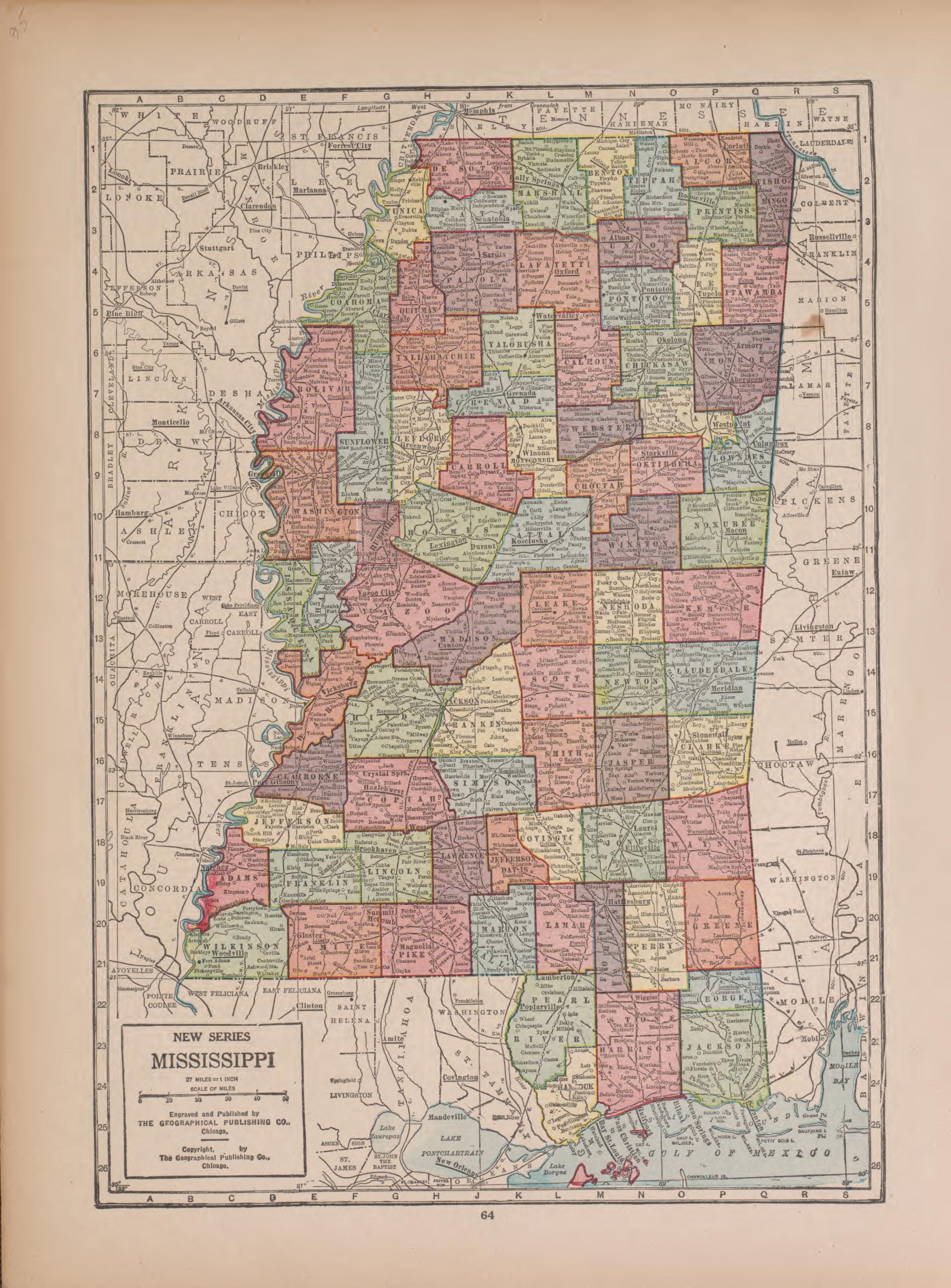 Mississippi from Atlas of Doniphan County, Kansas : Containing Maps of Townships of the County, Maps of State, United States and World : Farmers Directory, Analysis of the System of U.S. Land Surveys 1927 by Relic Map Company