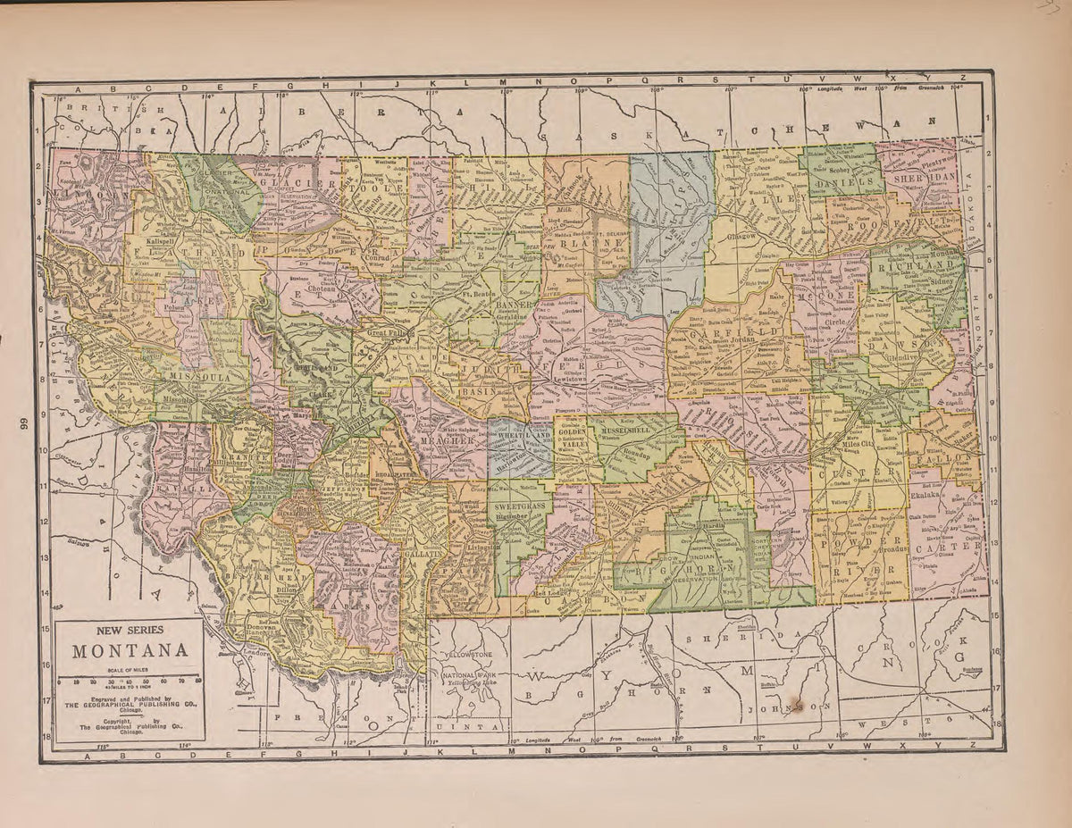 Montana from Atlas of Doniphan County, Kansas : Containing Maps of Townships of the County, Maps of State, United States and World : Farmers Directory, Analysis of the System of U.S. Land Surveys 1927 by Relic Map Company