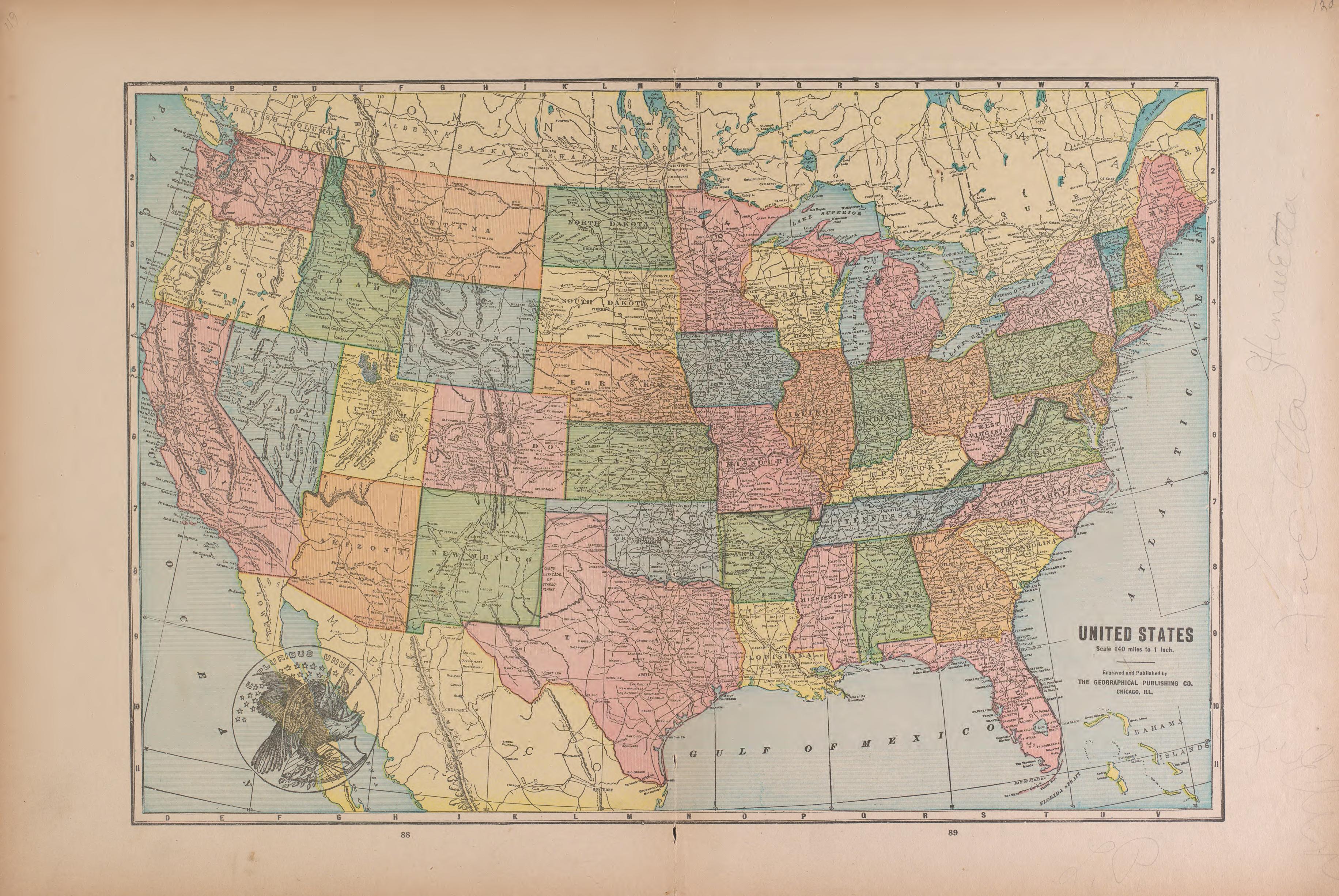 United States from Atlas of Doniphan County, Kansas : Containing Maps of Townships of the County, Maps of State, United States and World : Farmers Directory, Analysis of the System of U.S. Land Surveys 1927 by Relic Map Company